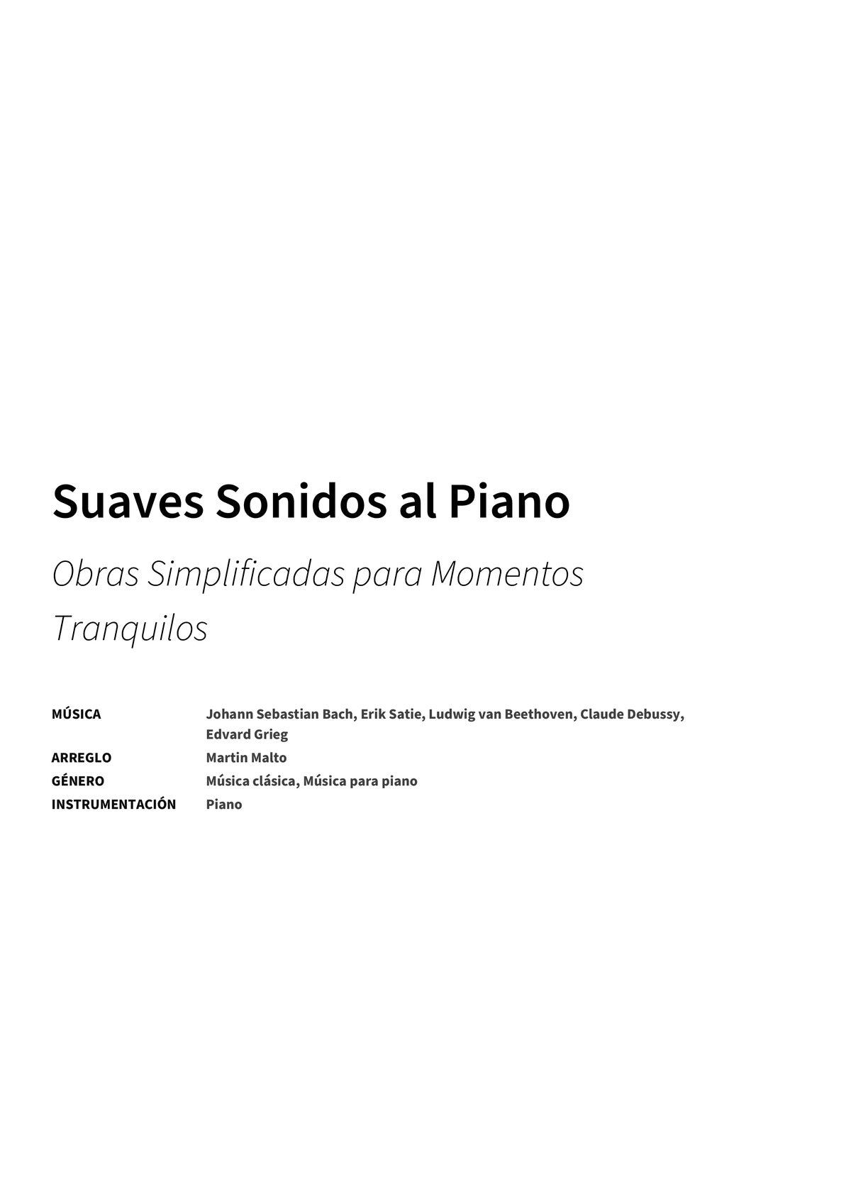 Suaves Sonidos al Piano - Title Page