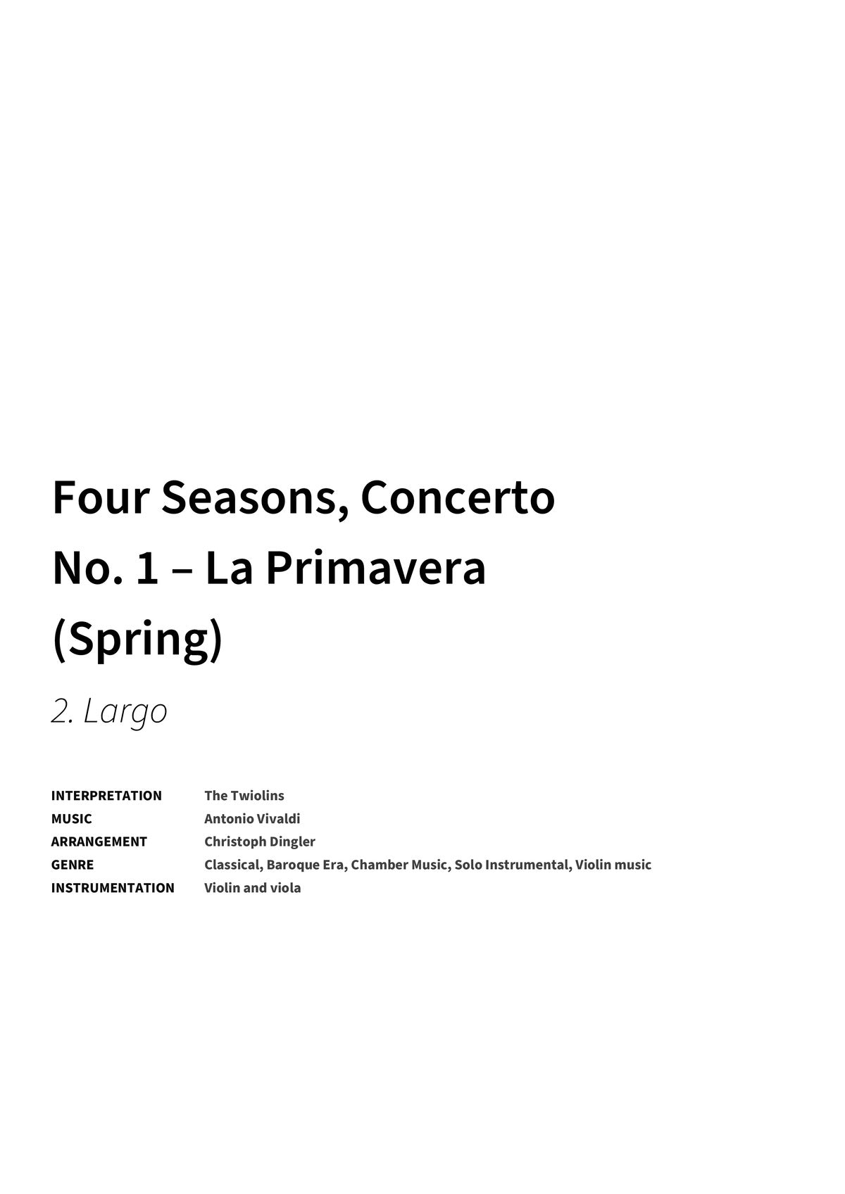 Four Seasons, Concerto No. 1 – La Primavera (Spring) - Title Page