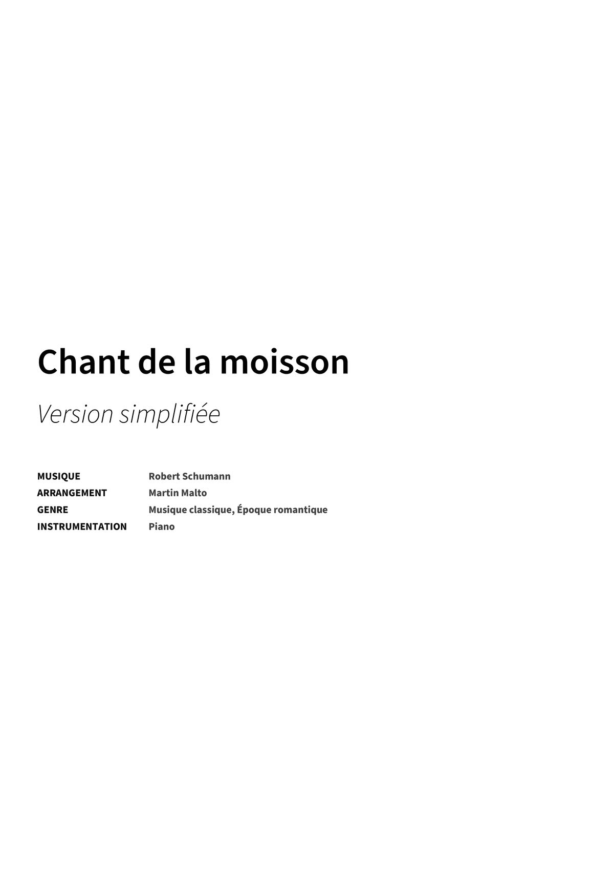 Chant de la moisson - Title Page
