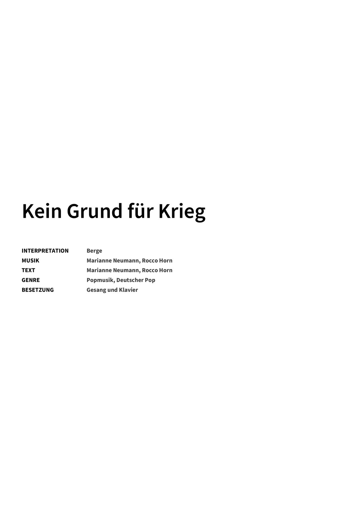 Kein Grund für Krieg - Title Page