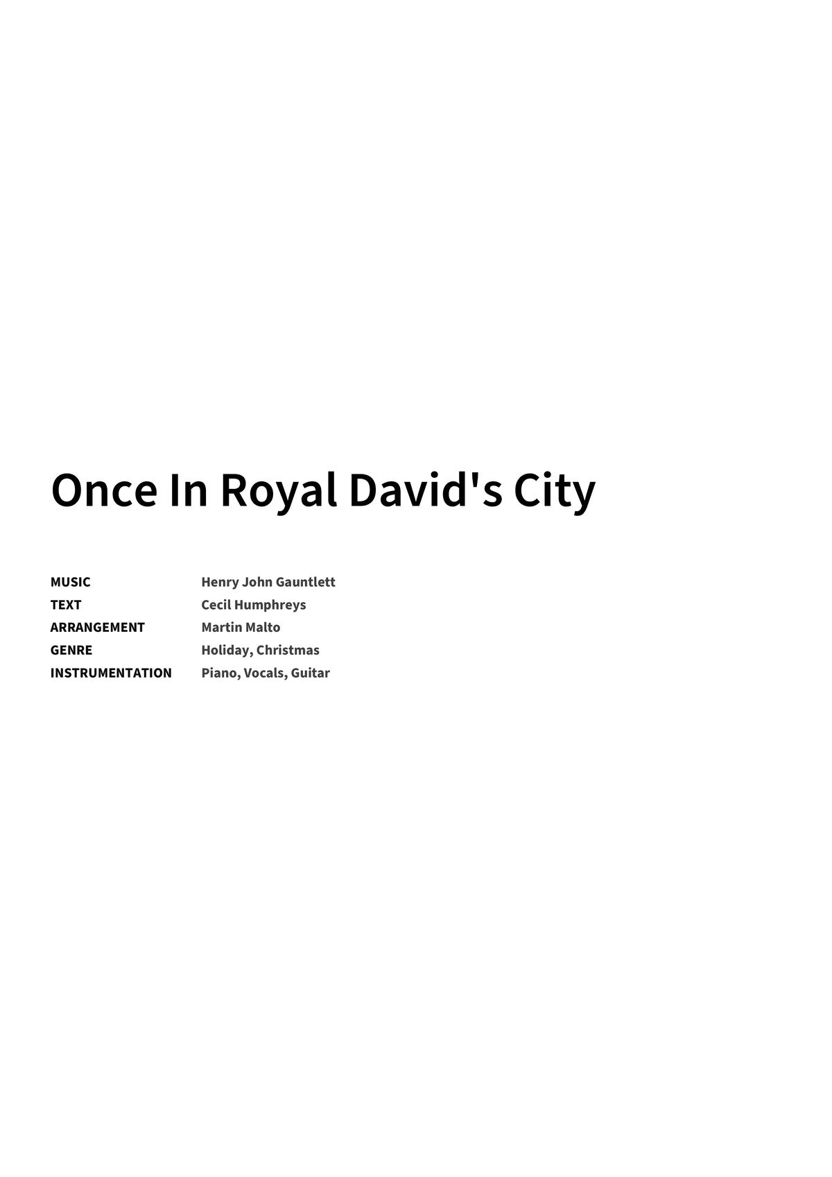 Once In Royal David's City - Title Page