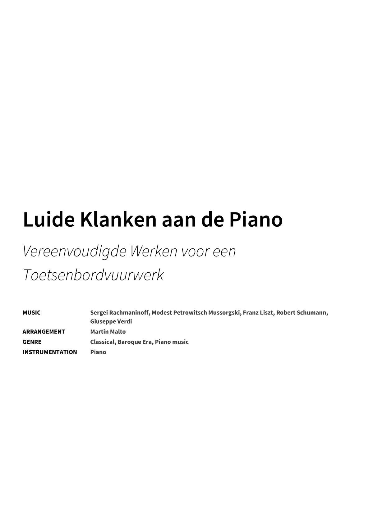 Luide Klanken aan de Piano - Title Page