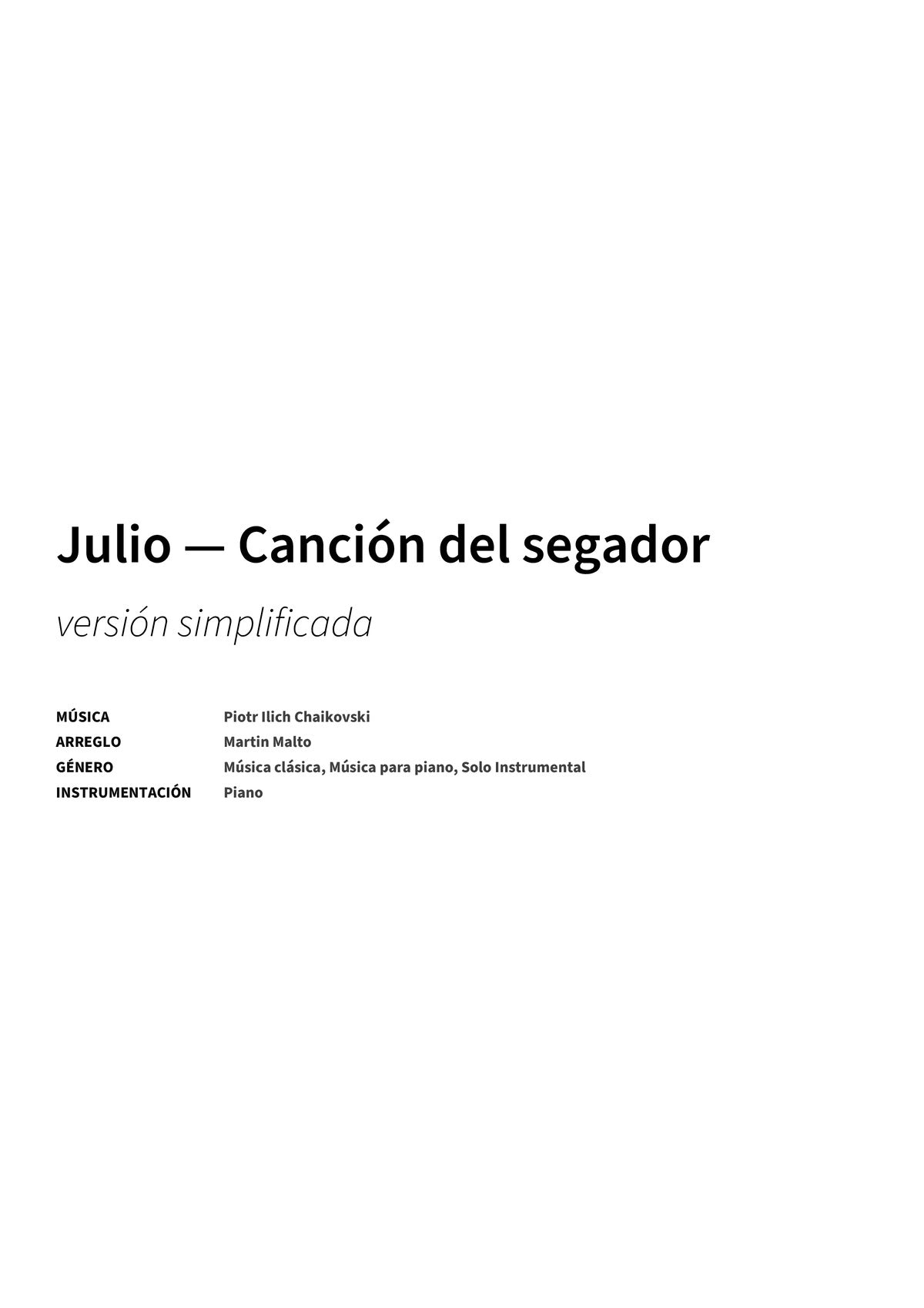 Julio — Canción del segador - Title Page