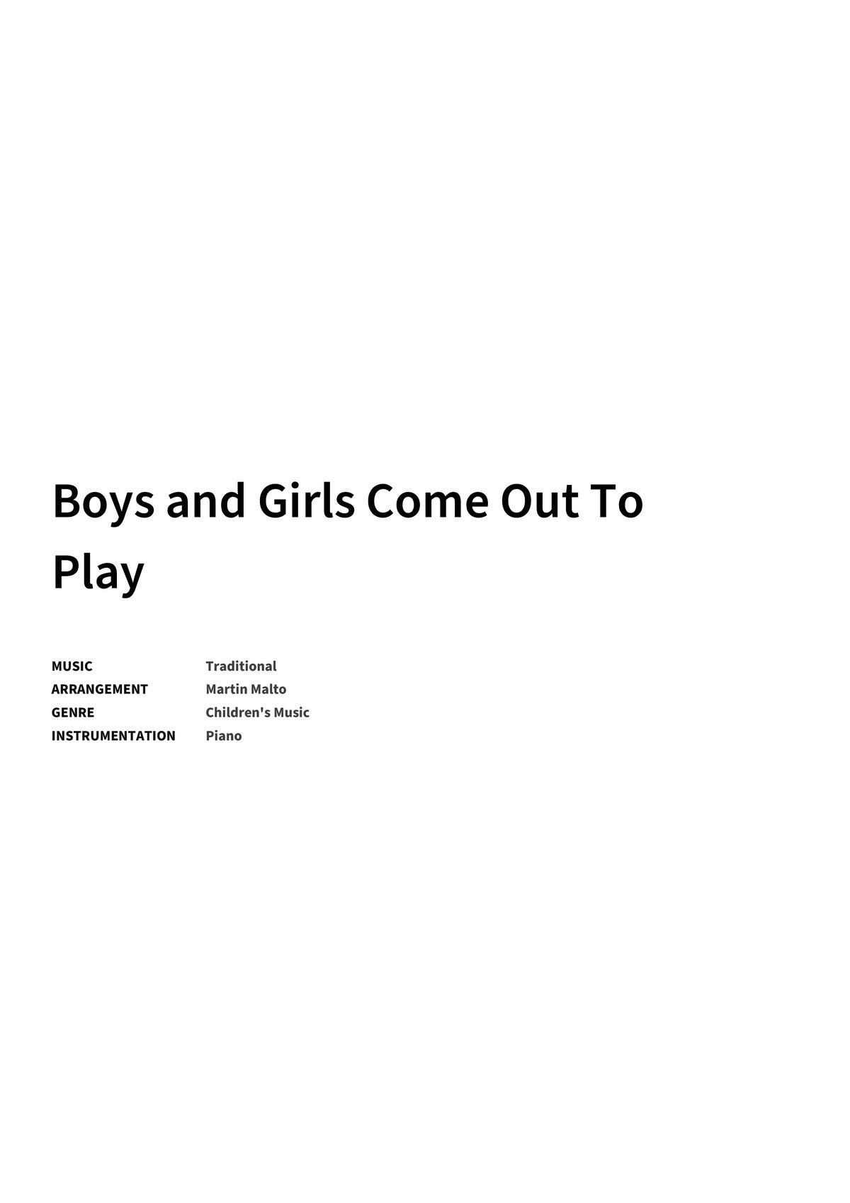 Boys and Girls Come Out To Play - Title Page