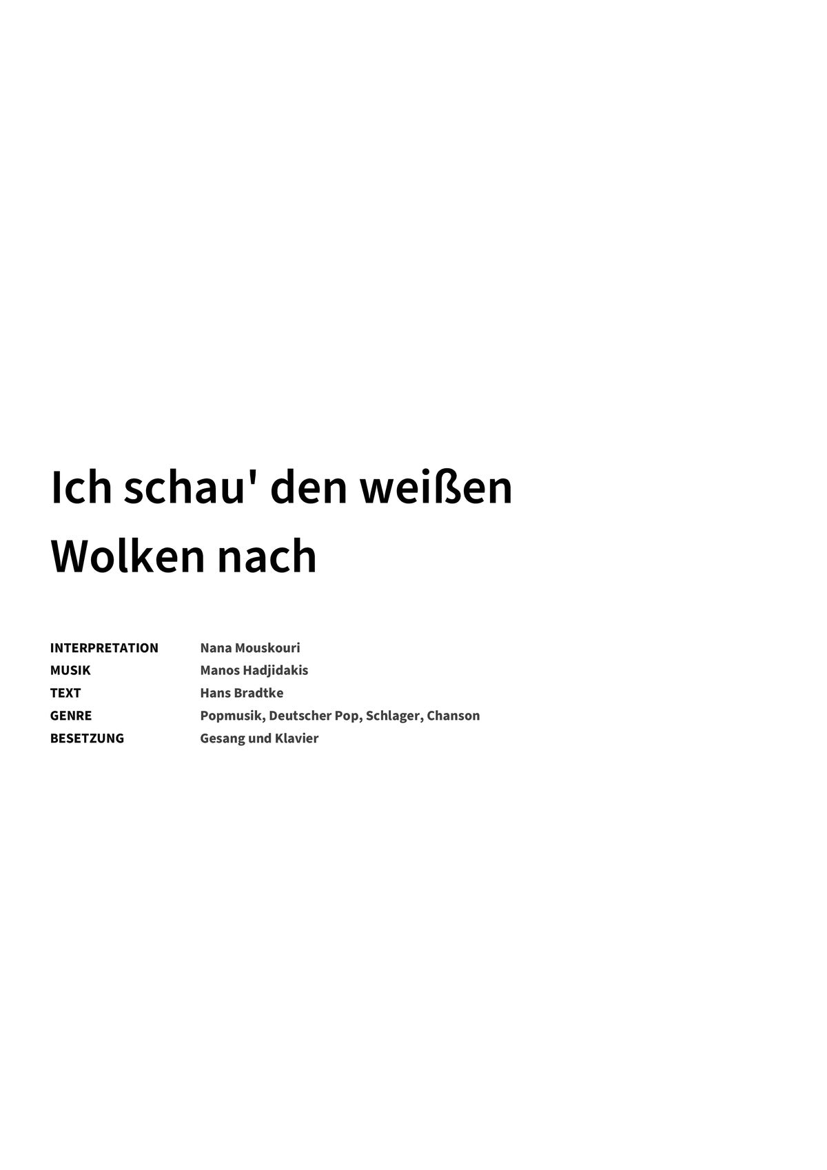 Ich schau' den weißen Wolken nach - Title Page