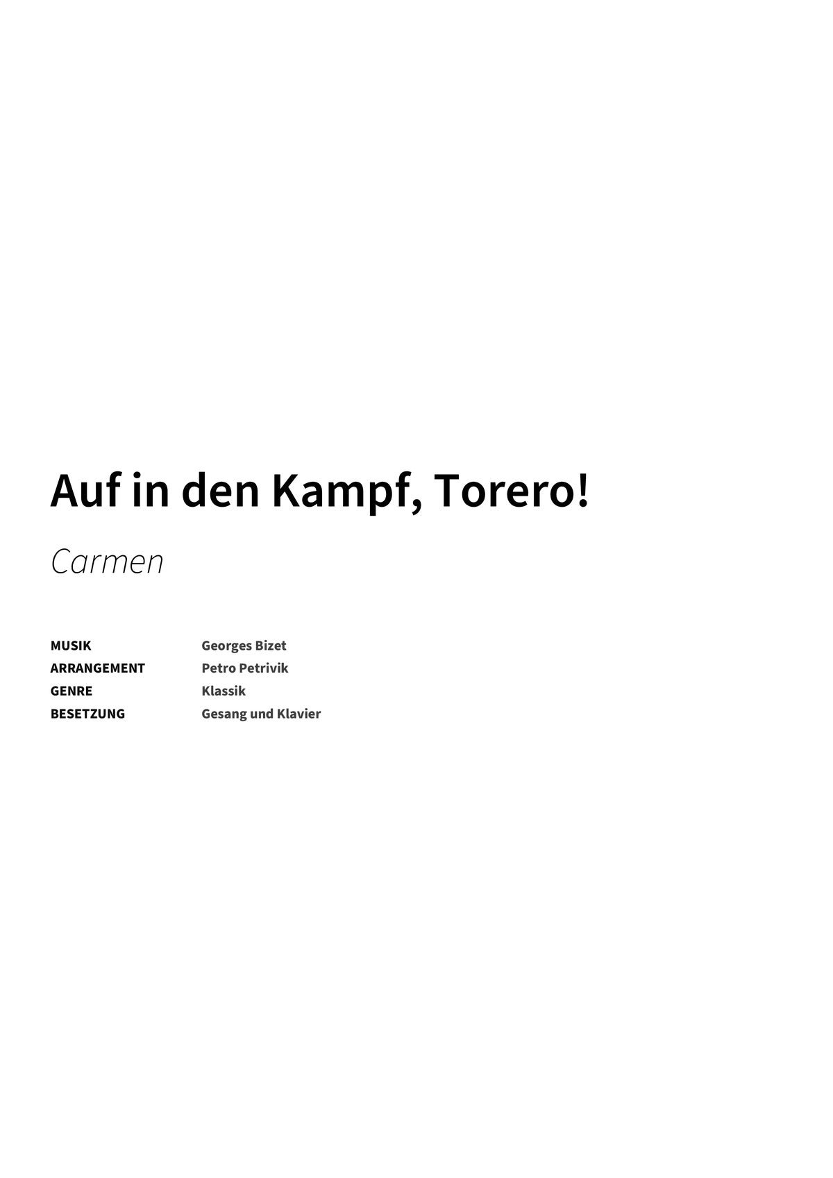 Auf in den Kampf, Torero! - Title Page