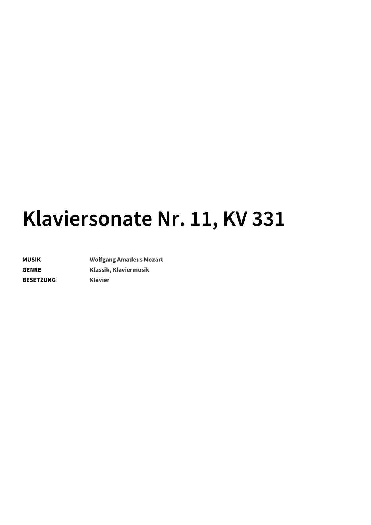 Klaviersonate Nr. 11, KV 331 - Title Page