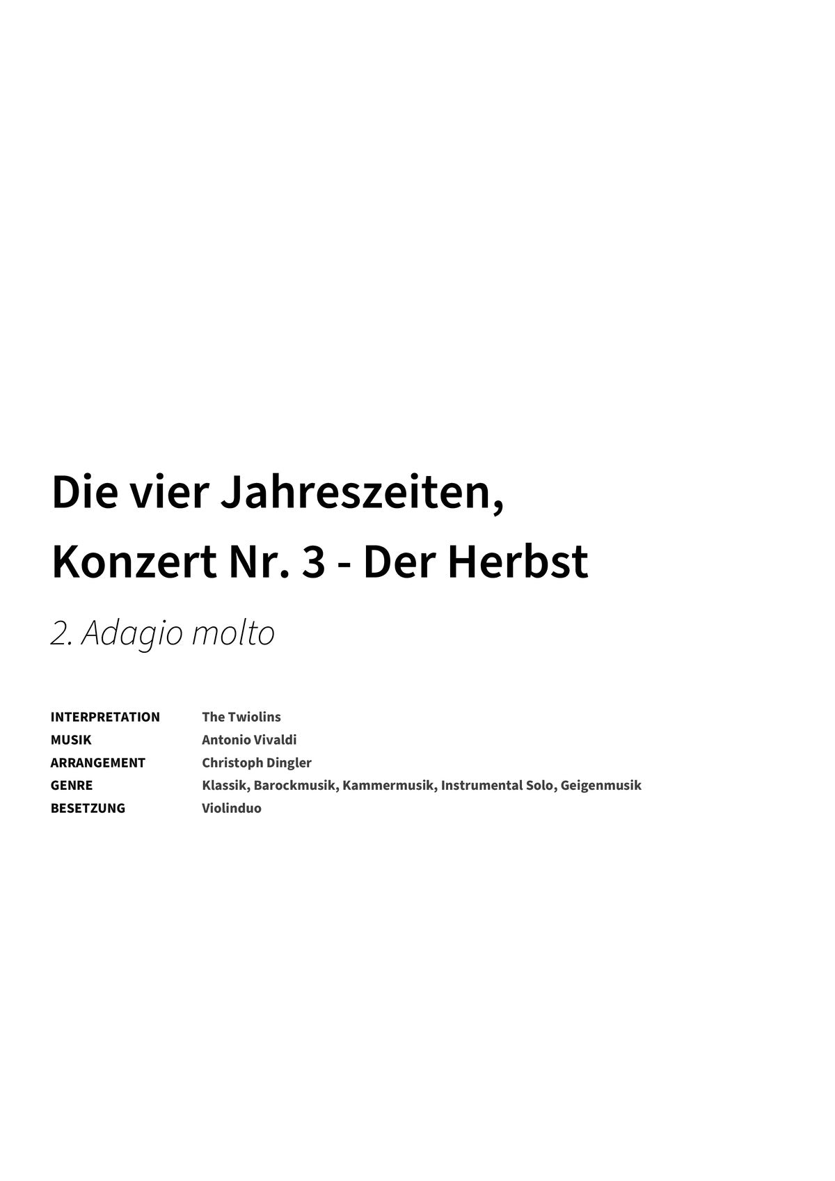 Die vier Jahreszeiten, Konzert Nr. 3 - Der Herbst - Title Page