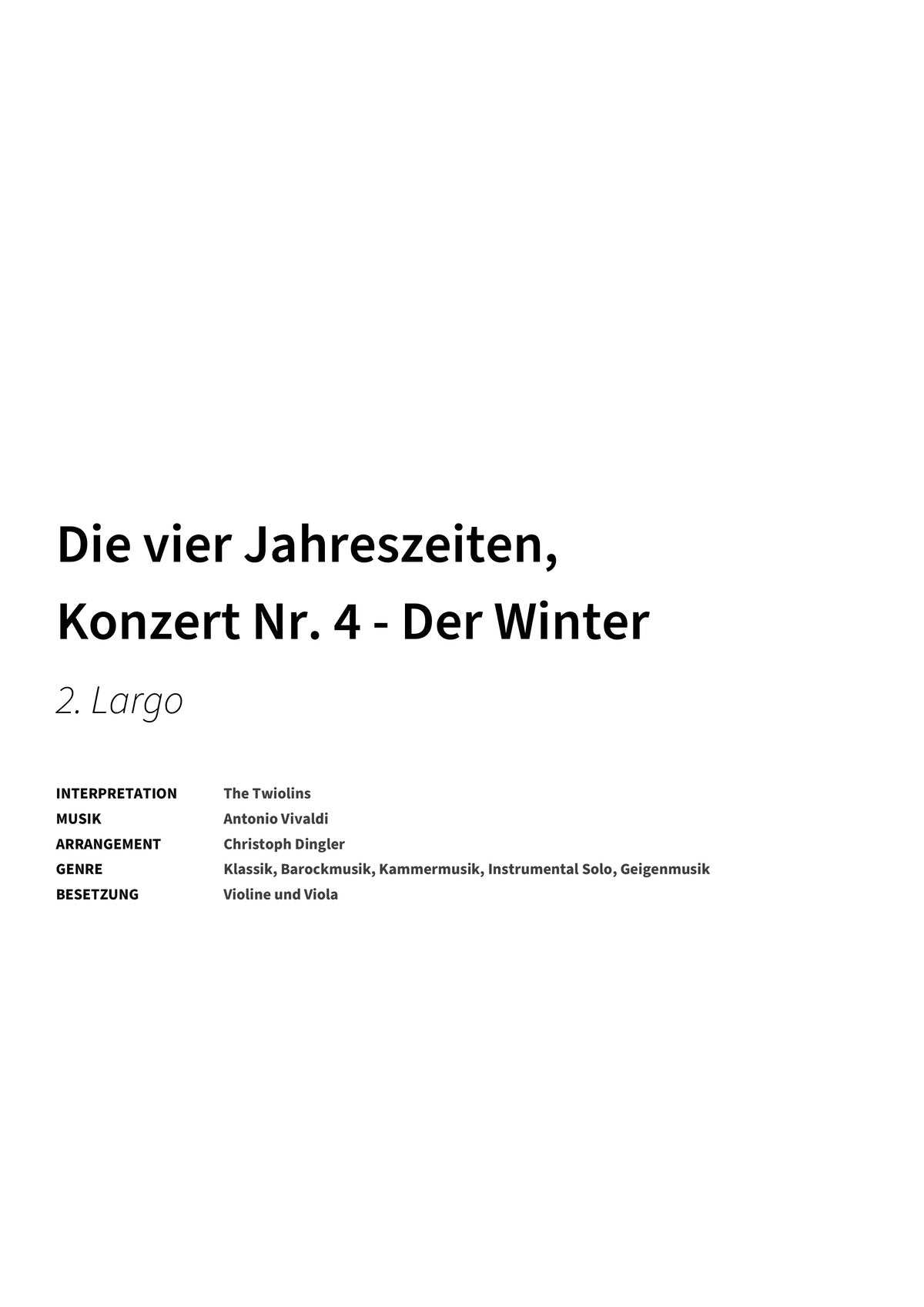 Die vier Jahreszeiten, Konzert Nr. 4 - Der Winter - Title Page