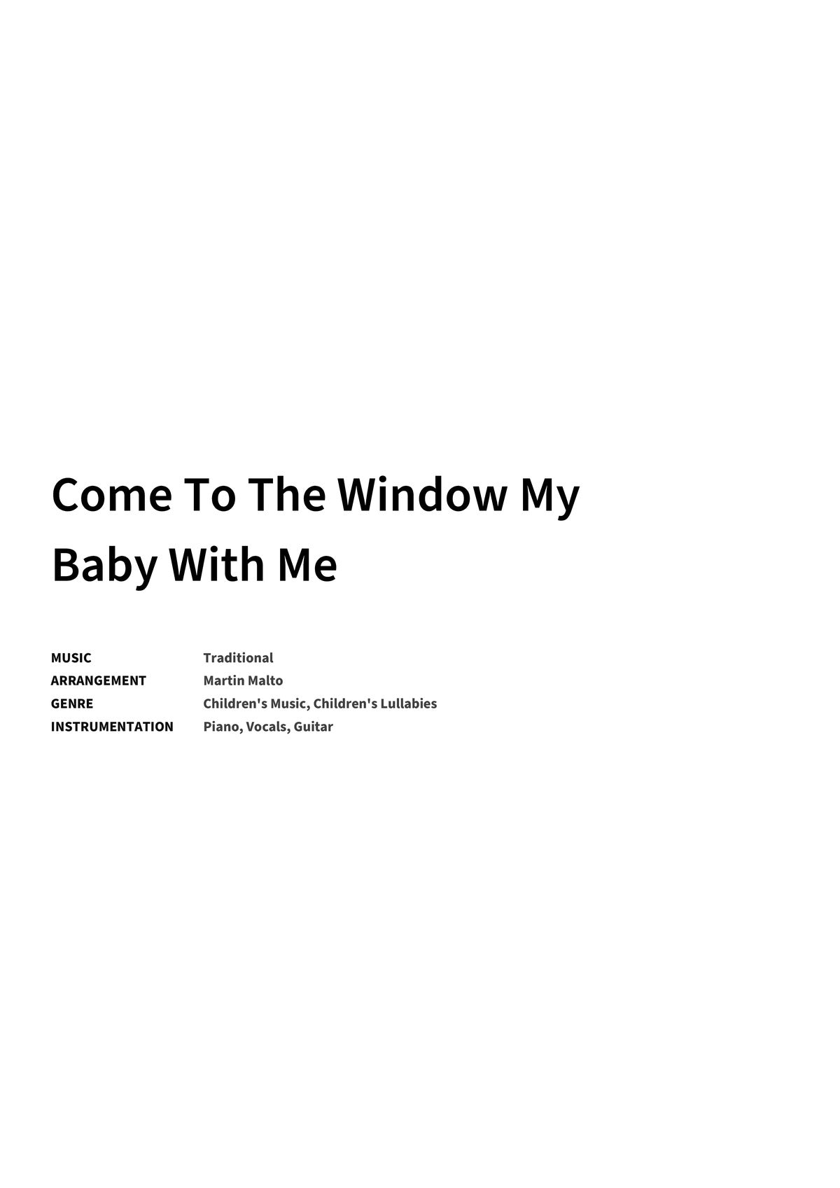Come To The Window My Baby With Me - Title Page