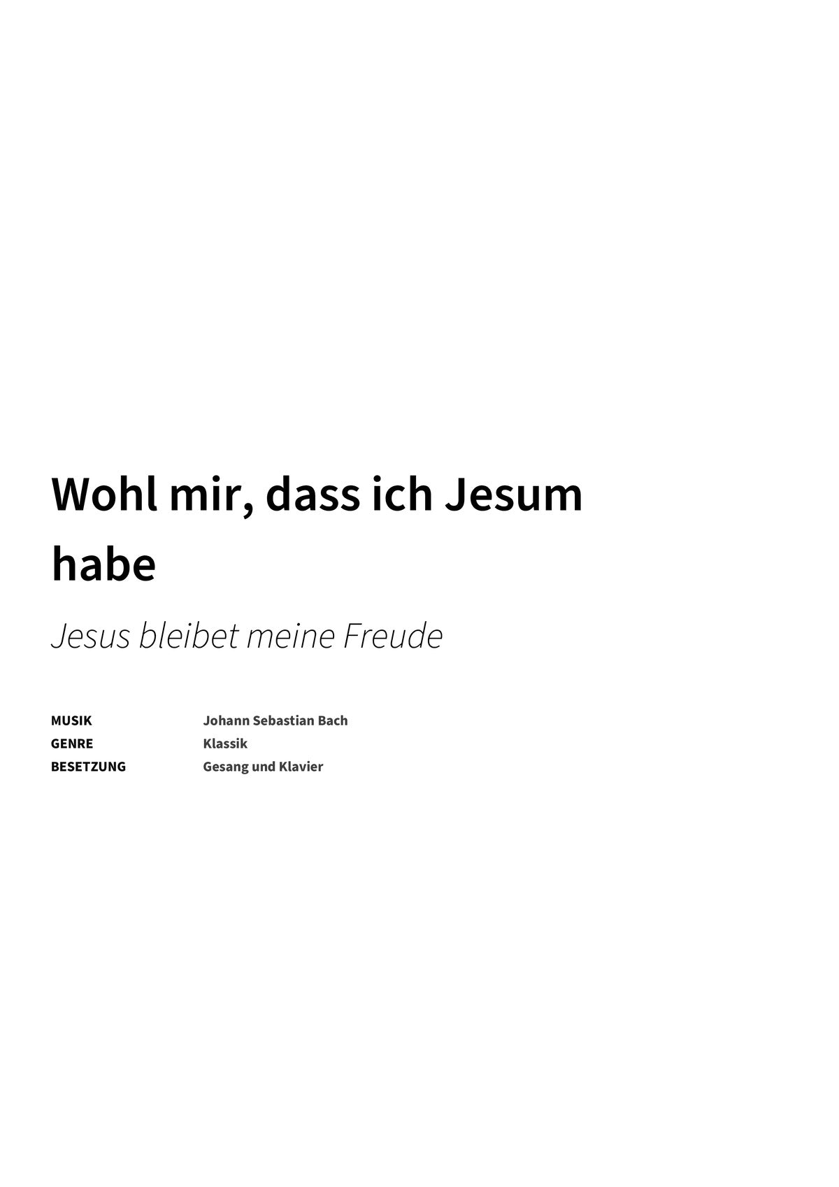 Wohl mir, dass ich Jesum habe - Title Page