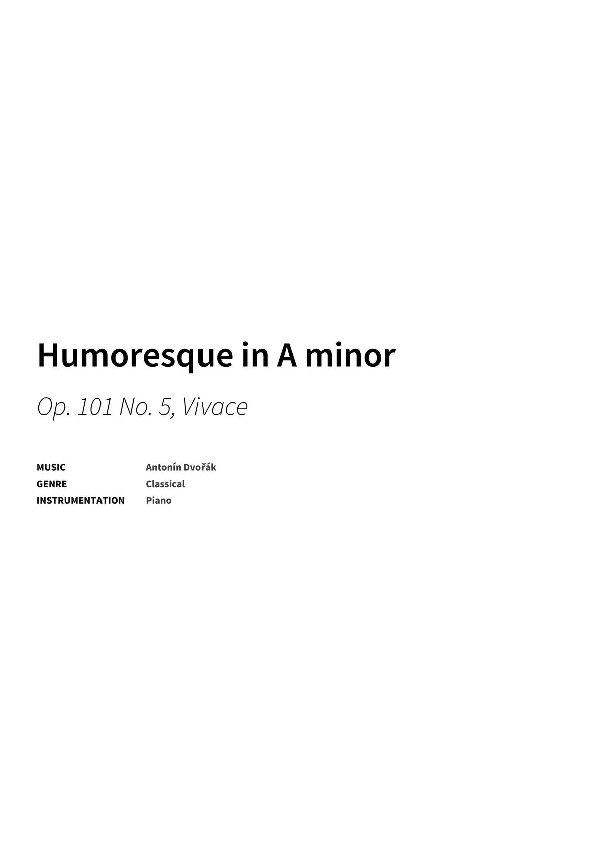 Humoresque in A minor - Title Page