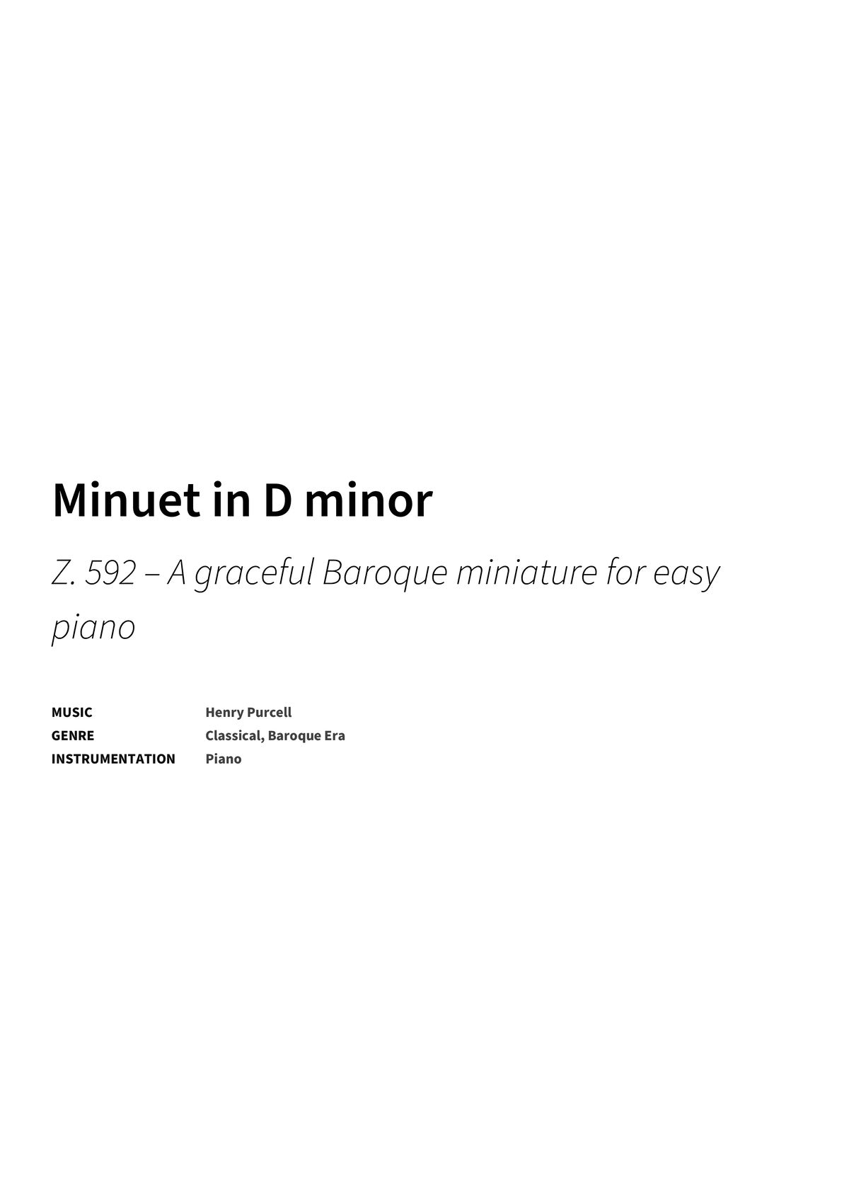 Minuet in D minor - Title Page