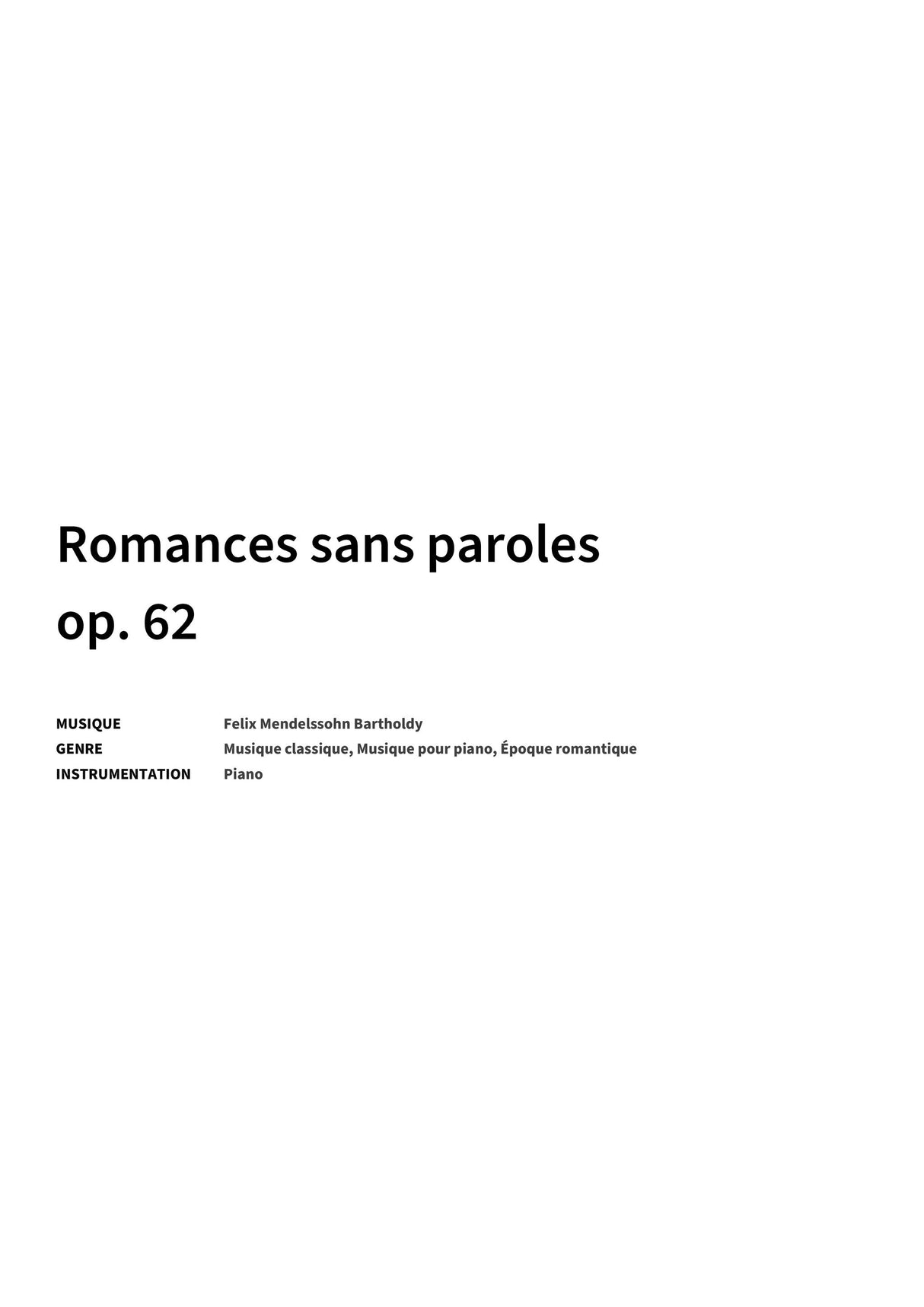 Romances sans paroles op. 62 - Title Page