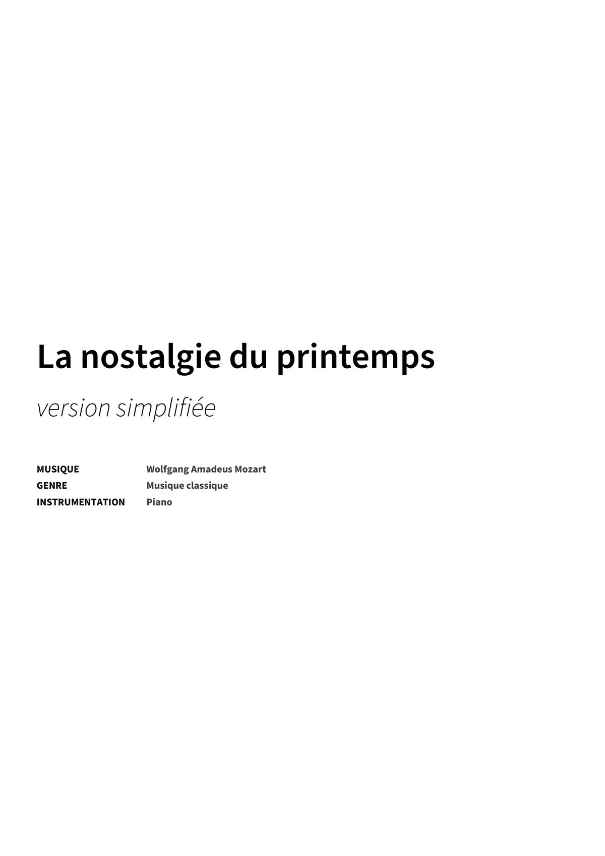 La nostalgie du printemps - Title Page