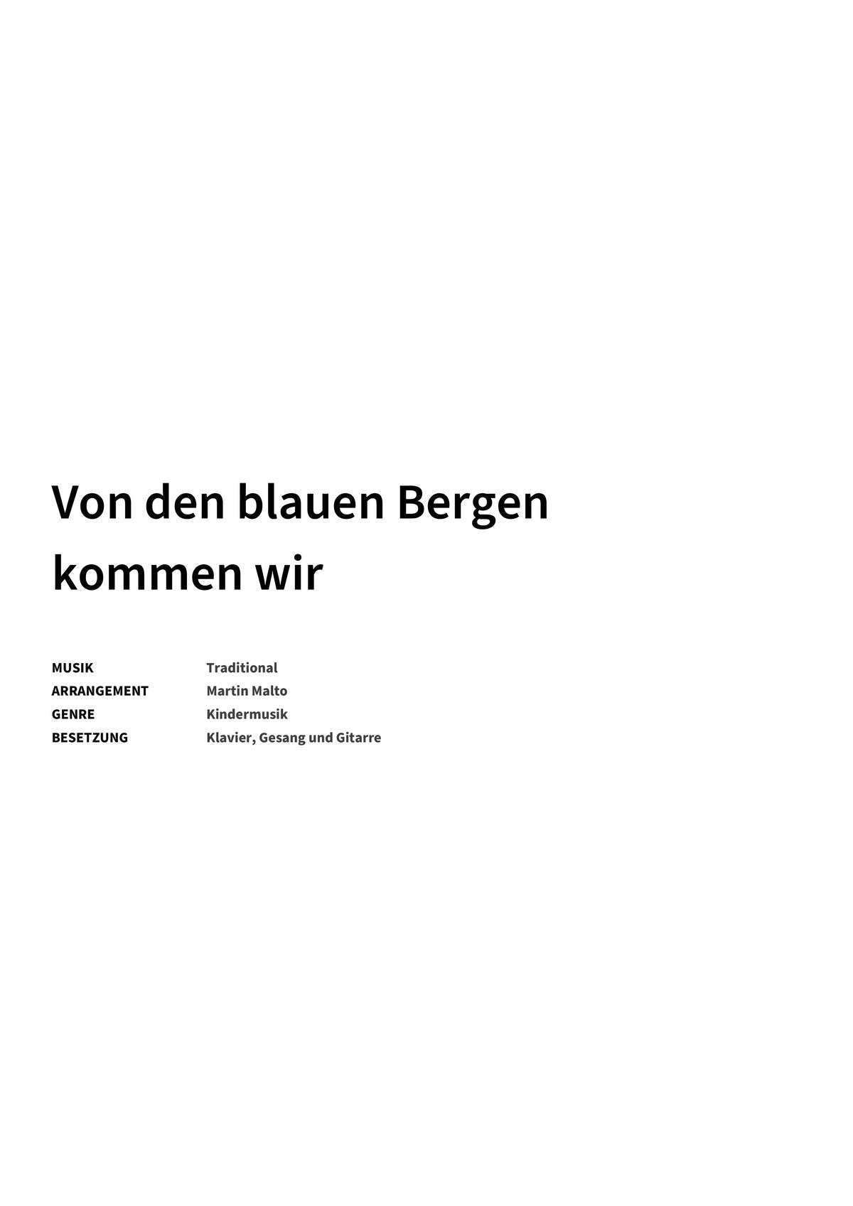 Von den blauen Bergen kommen wir - Title Page
