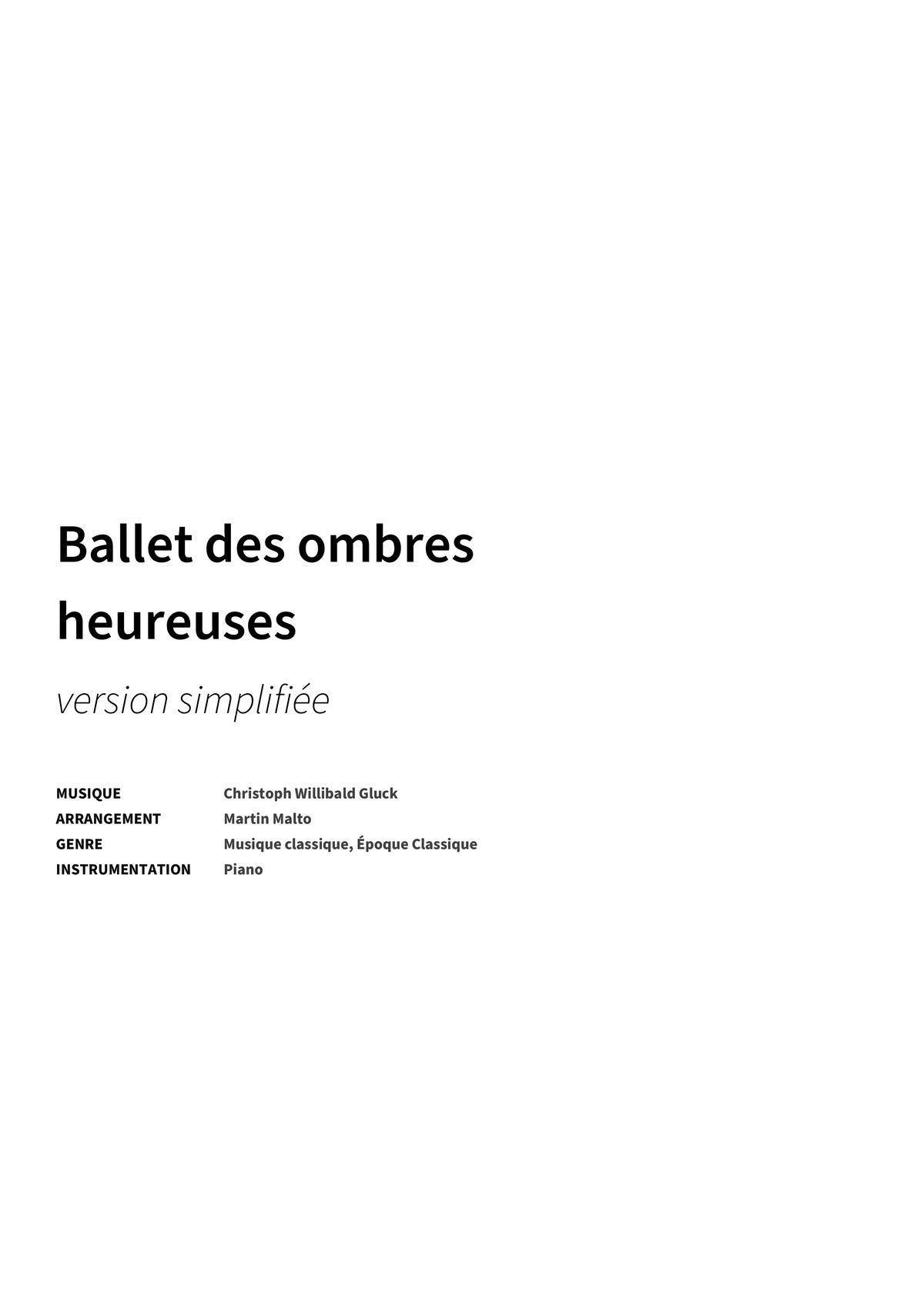 Ballet des ombres heureuses - Title Page