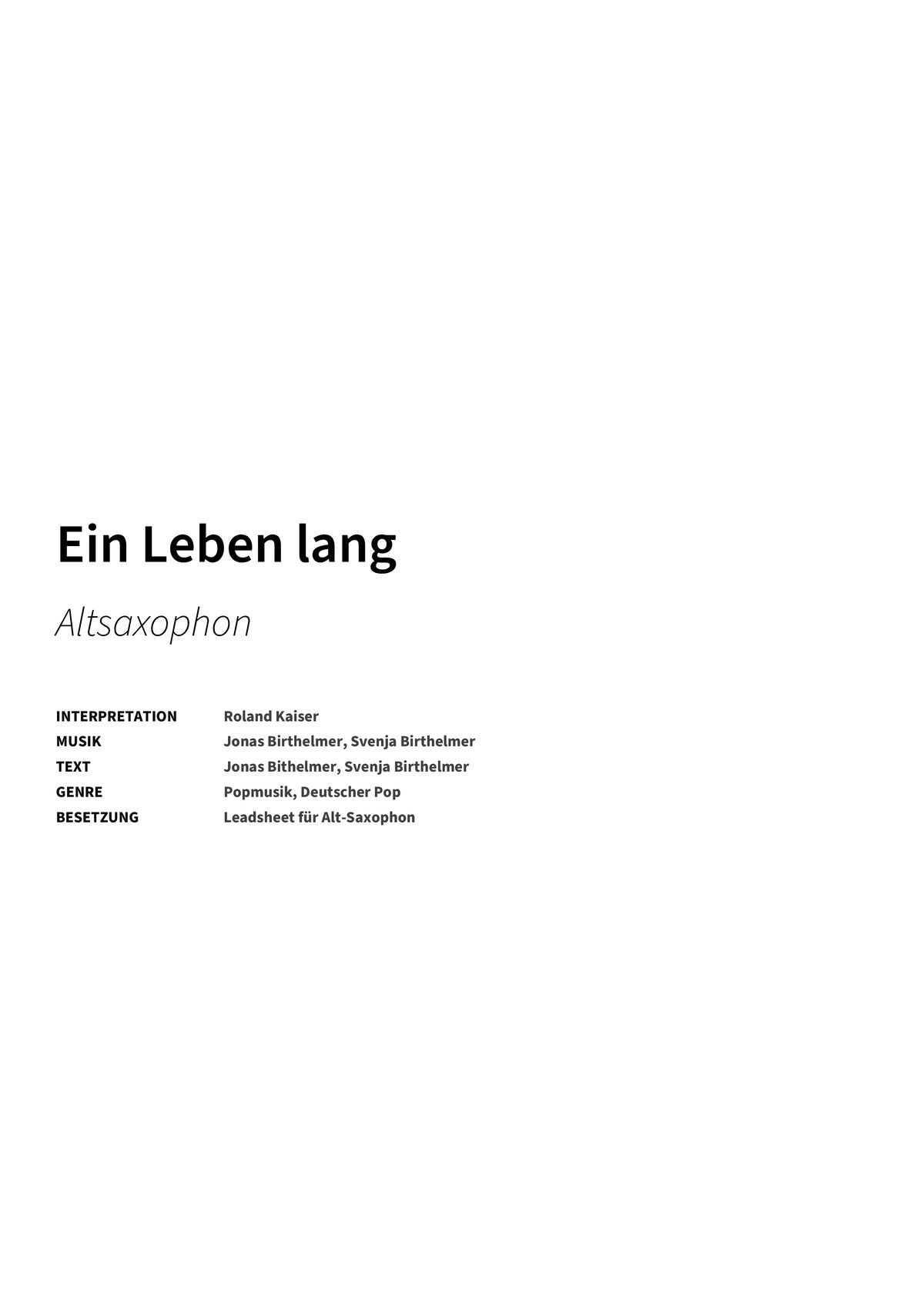 Ein Leben lang - Title Page
