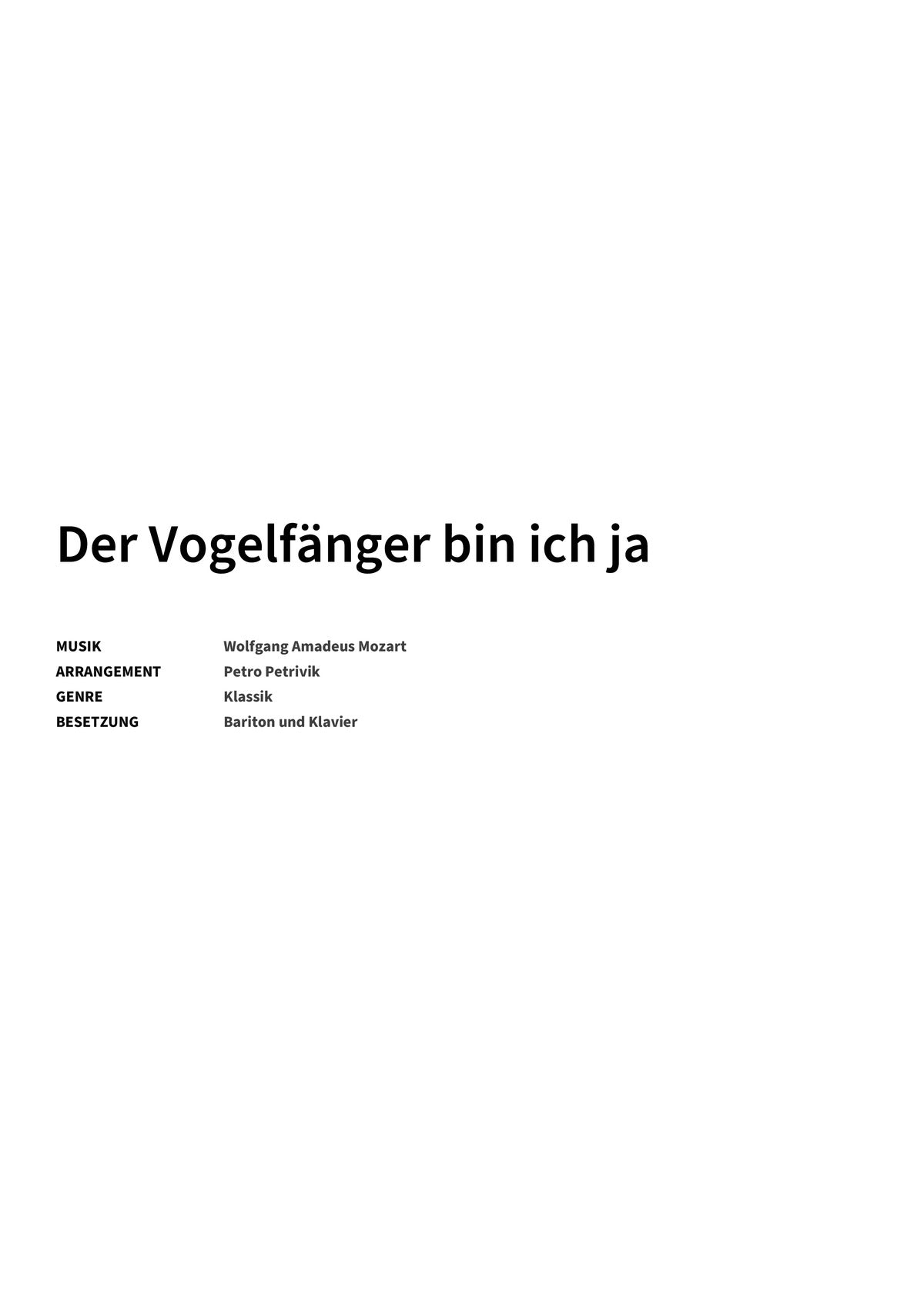 Der Vogelfänger bin ich ja - Title Page