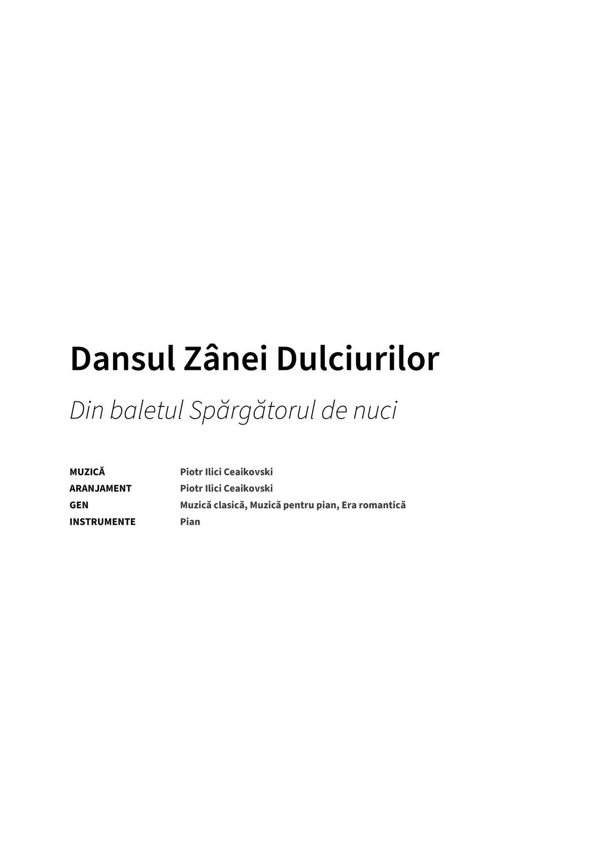 Dansul Zânei Dulciurilor - Title Page