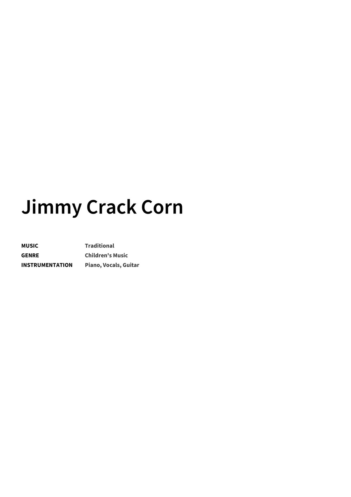 Jimmy Crack Corn - Title Page