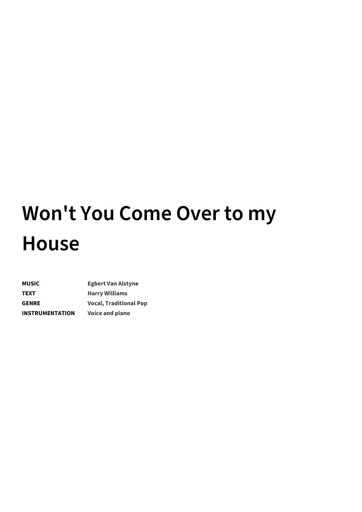 Won't You Come Over to my House - Title Page