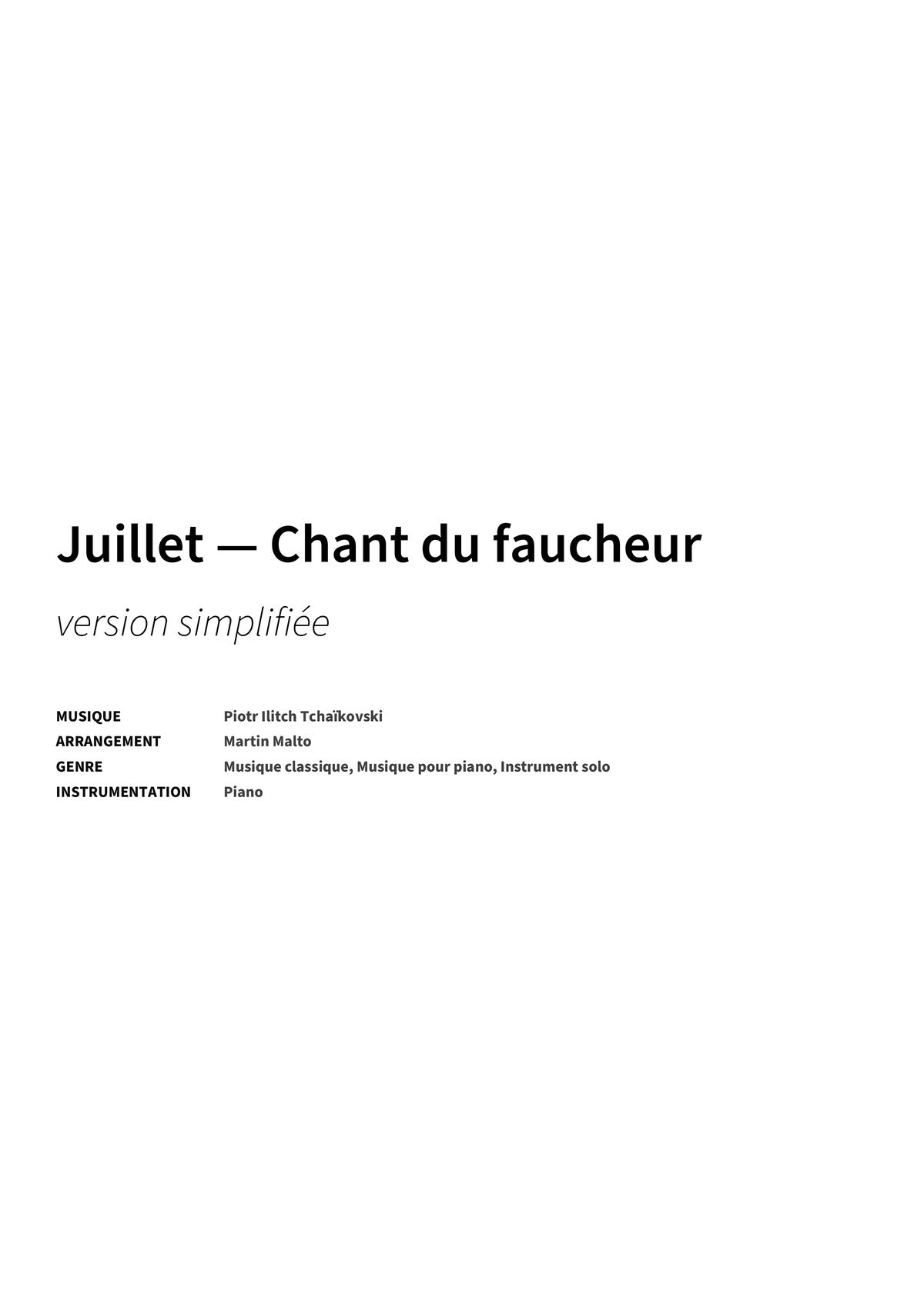 Juillet — Chant du faucheur - Title Page