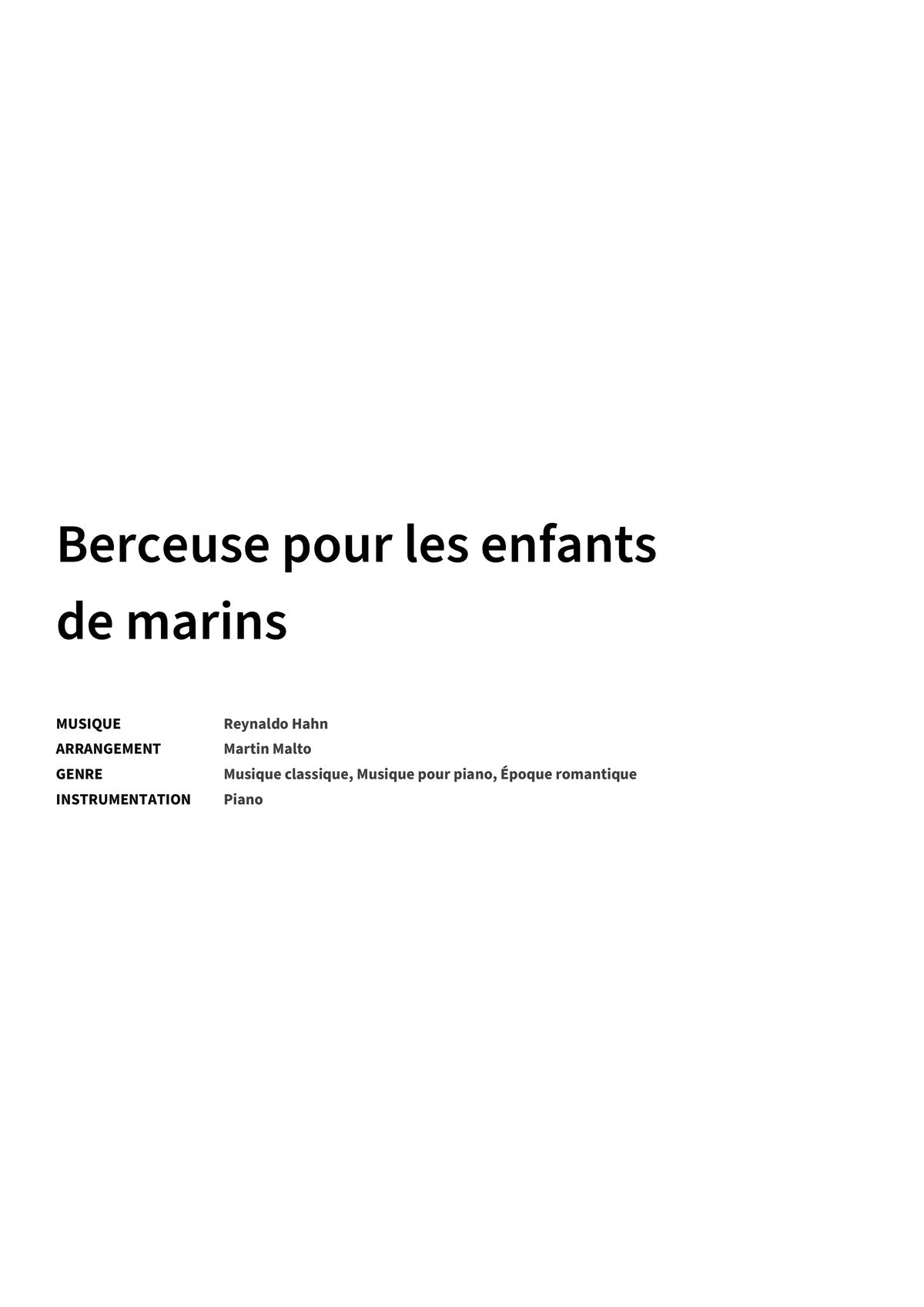 Berceuse pour les enfants de marins - Title Page