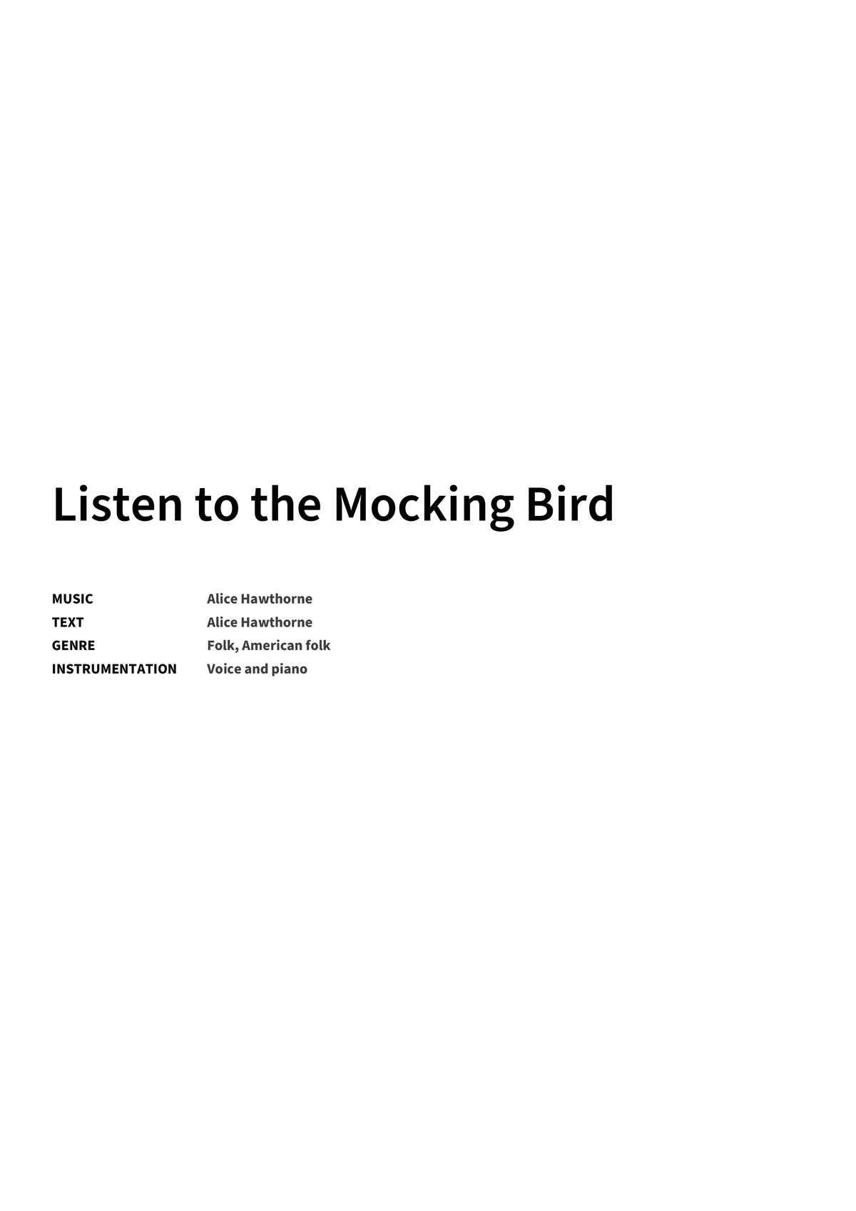 Listen to the Mocking Bird - Title Page