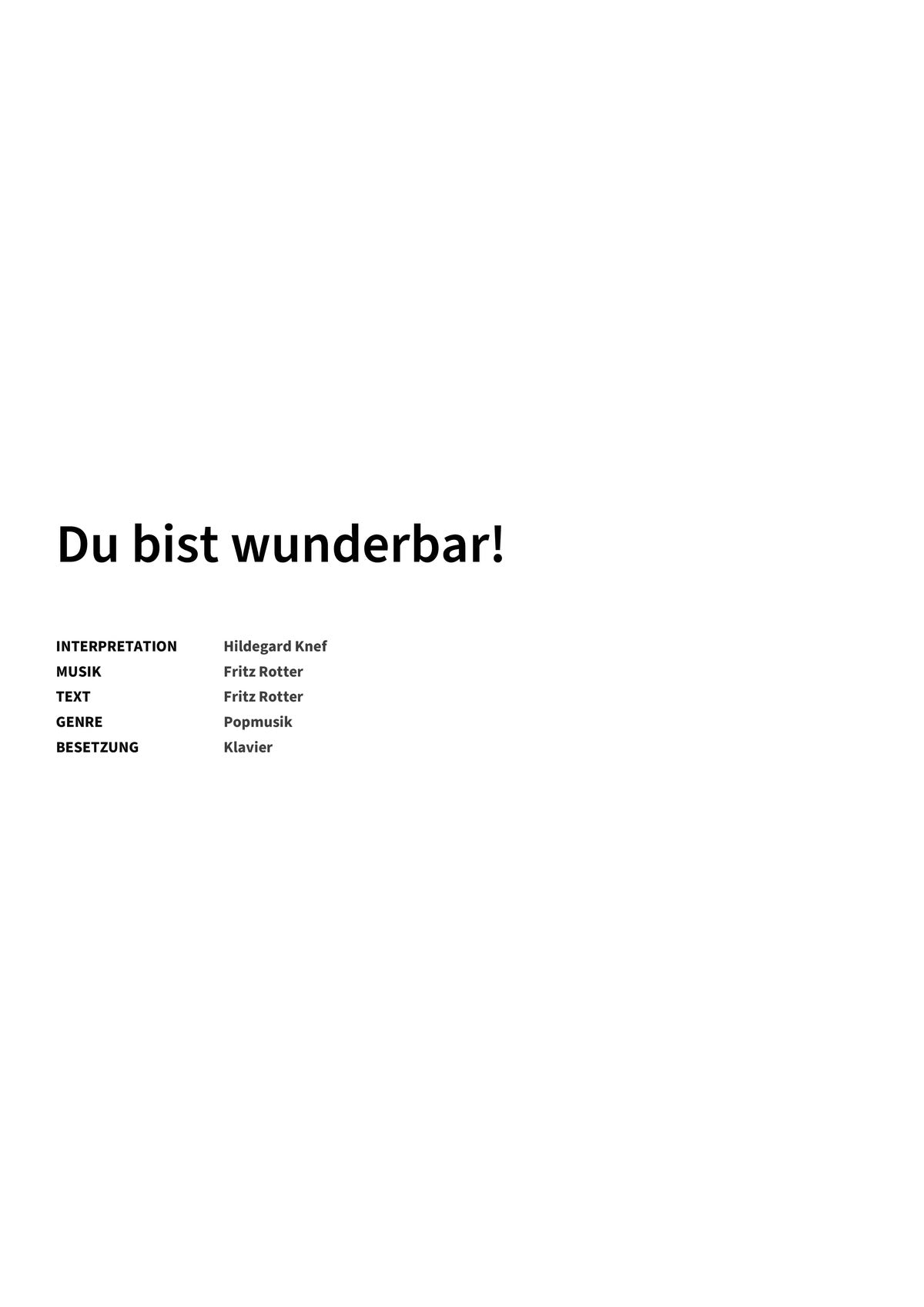 Du bist wunderbar! - Title Page