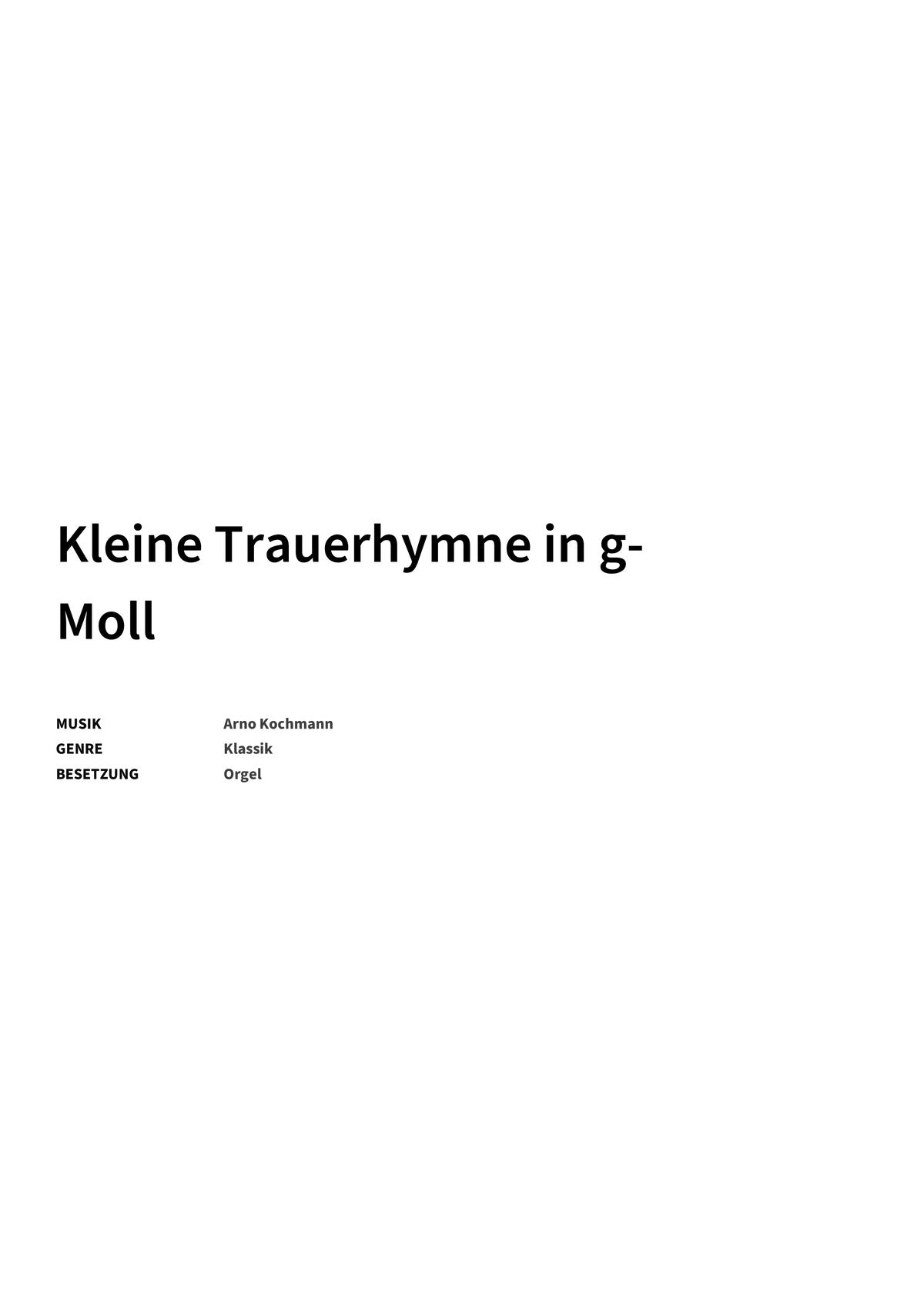 Kleine Trauerhymne in g-Moll - Title Page