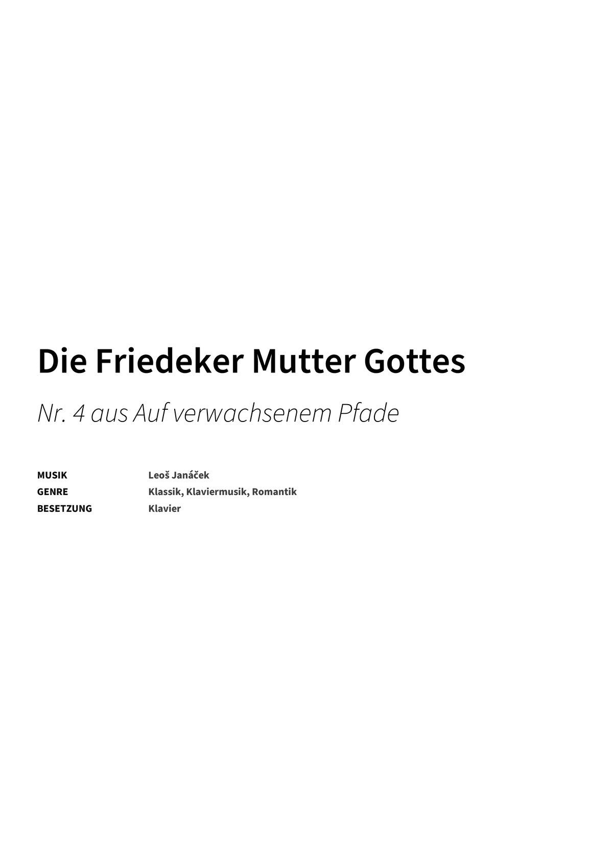 Die Friedeker Mutter Gottes - Title Page