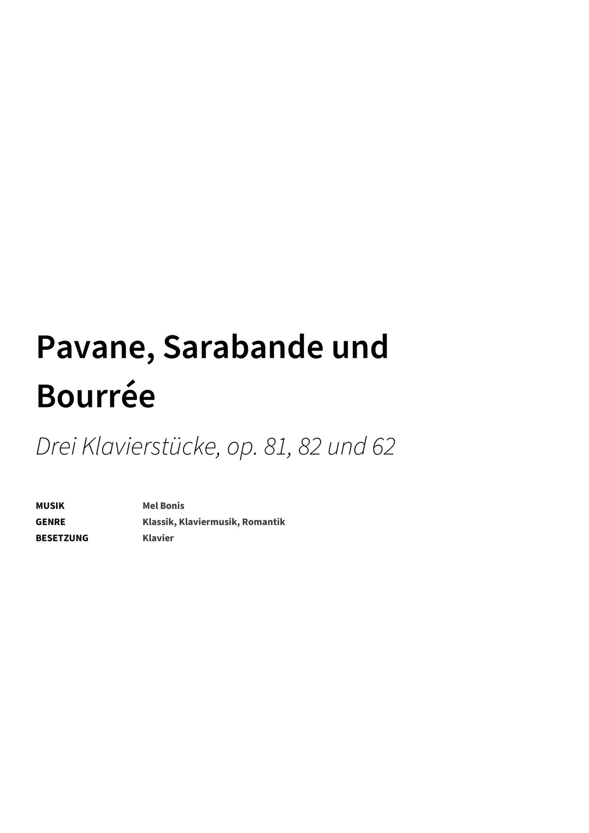 Pavane, Sarabande und Bourrée - Title Page