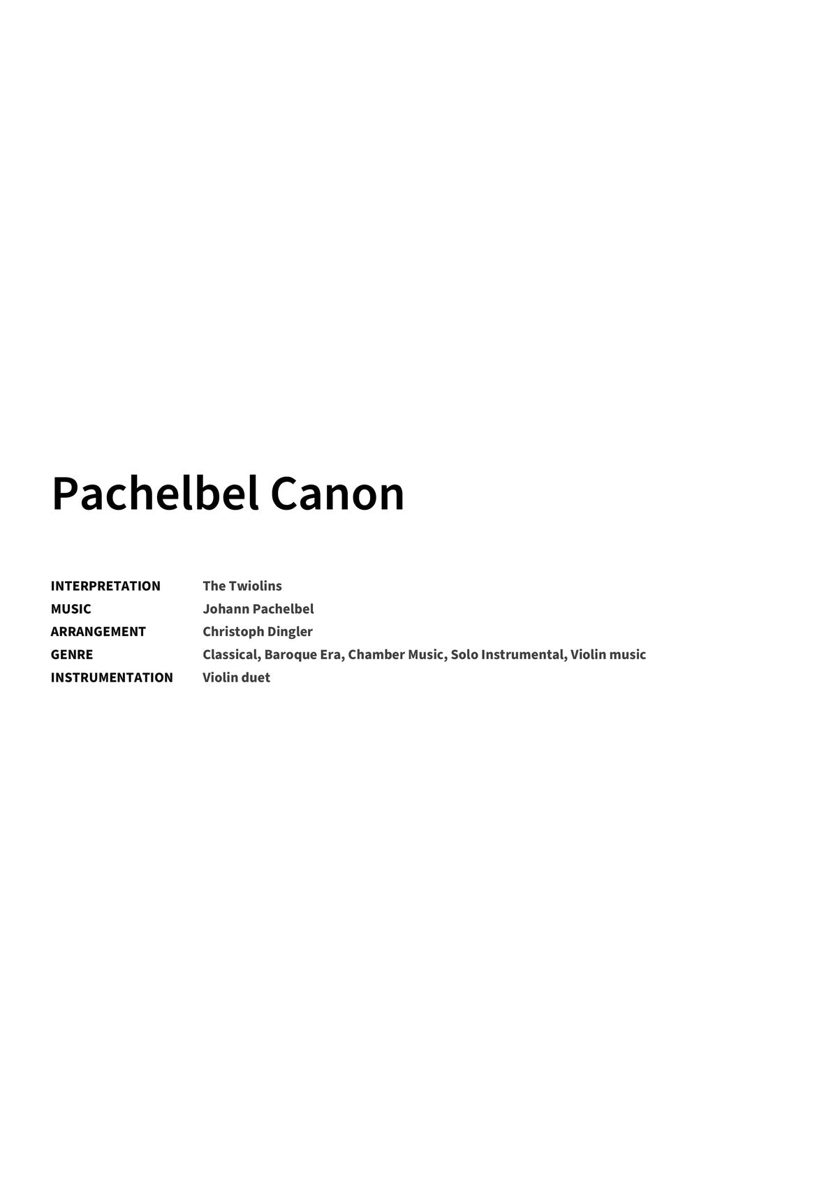 Pachelbel Canon - Title Page