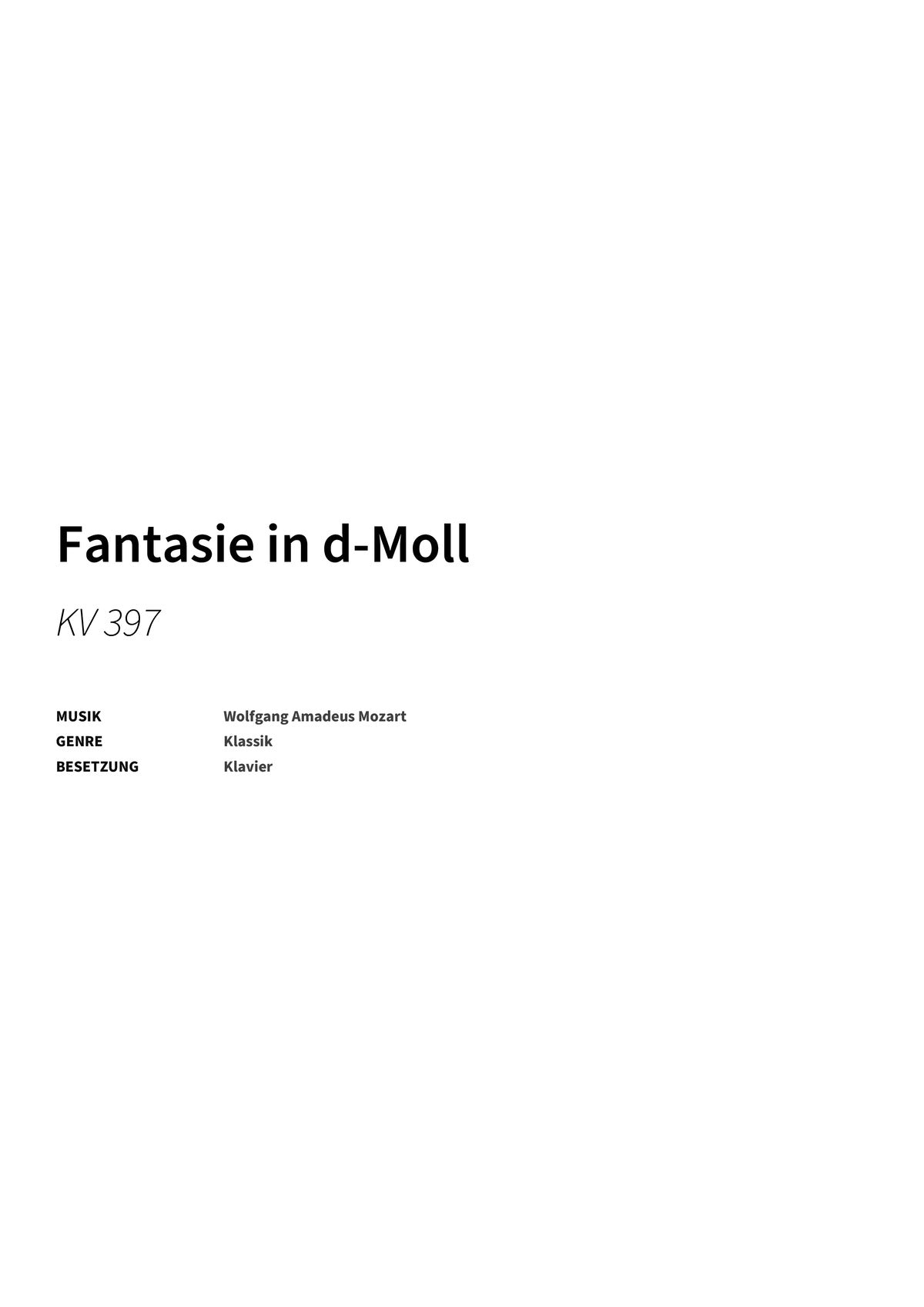 Fantasie in d-Moll - Title Page