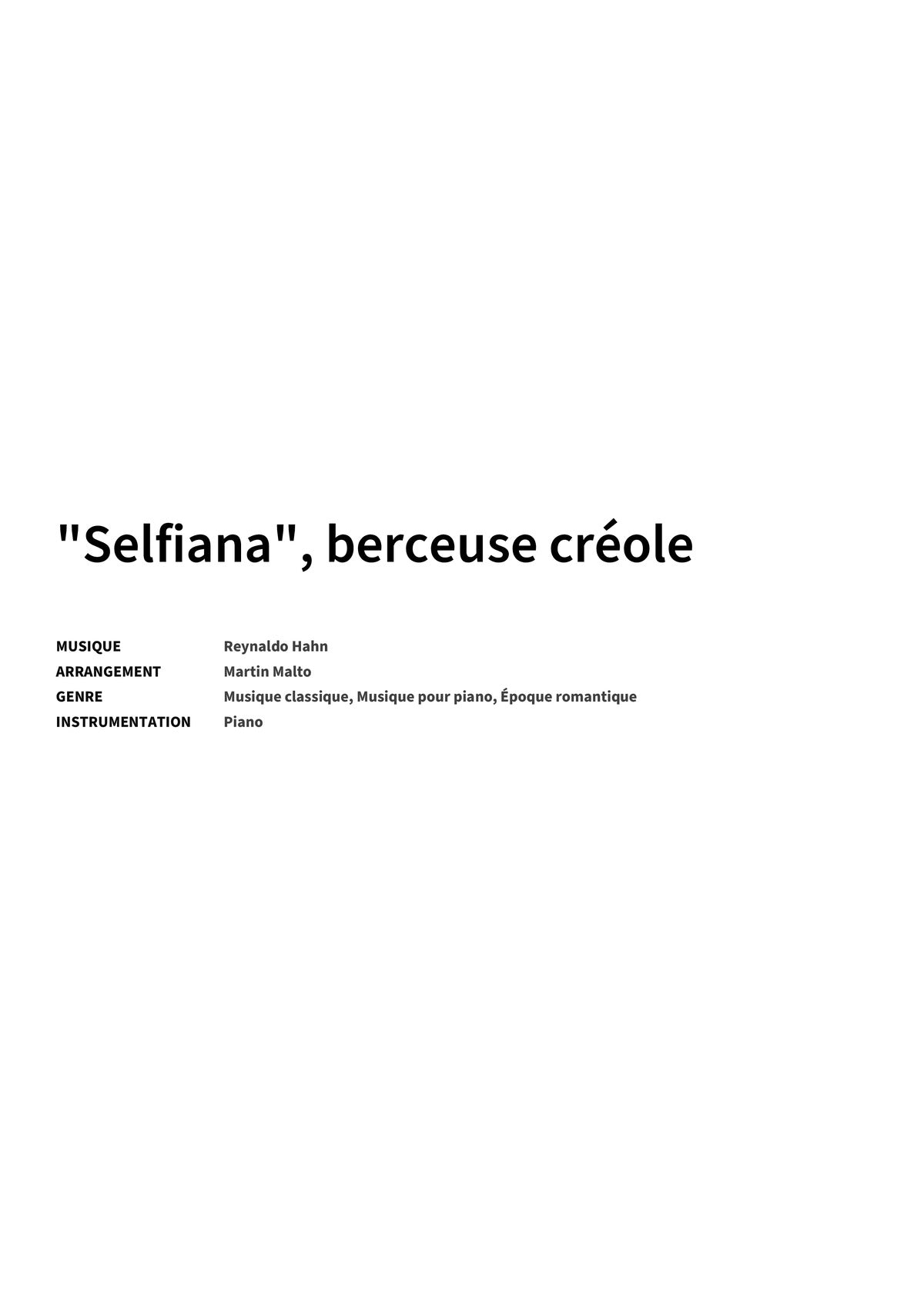 "Selfiana", berceuse créole - Title Page