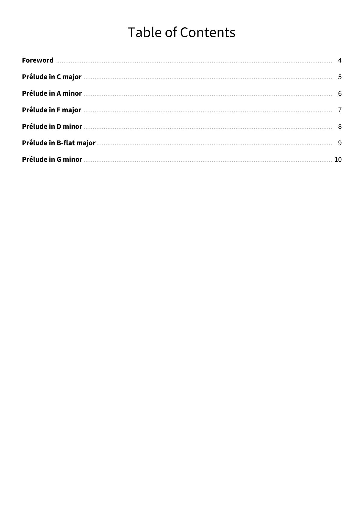 Six Préludes - TOC
