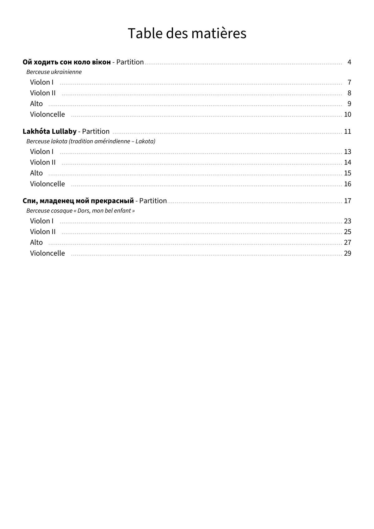 Trois berceuses du monde - TOC