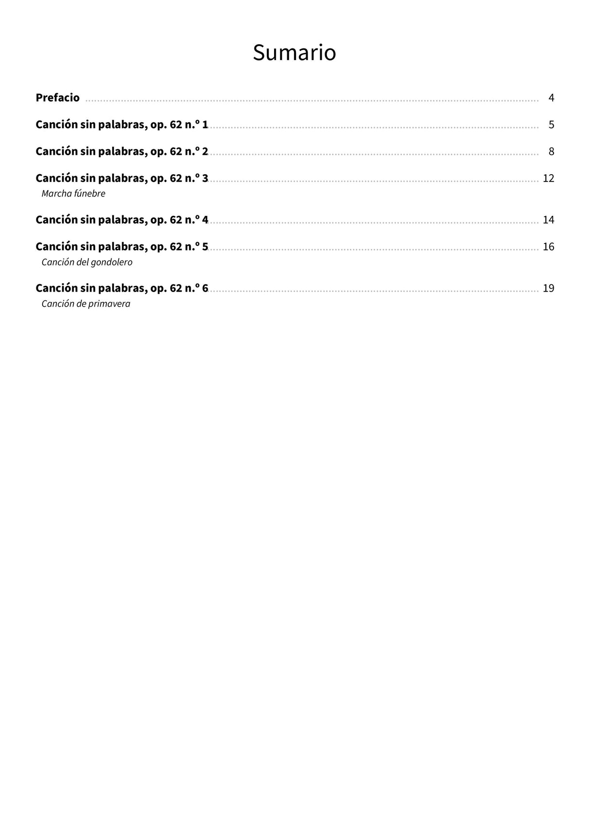 Canciones sin palabras op. 62 - TOC