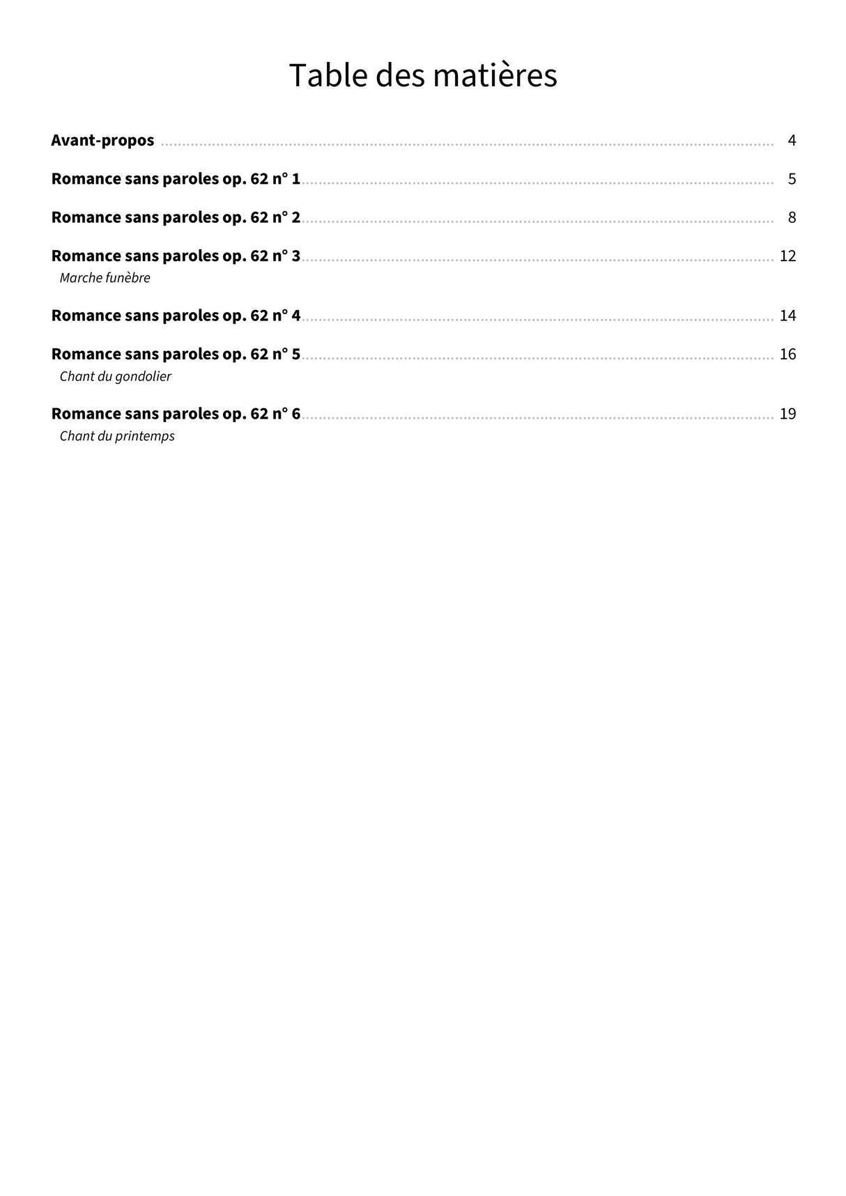 Romances sans paroles op. 62 - TOC