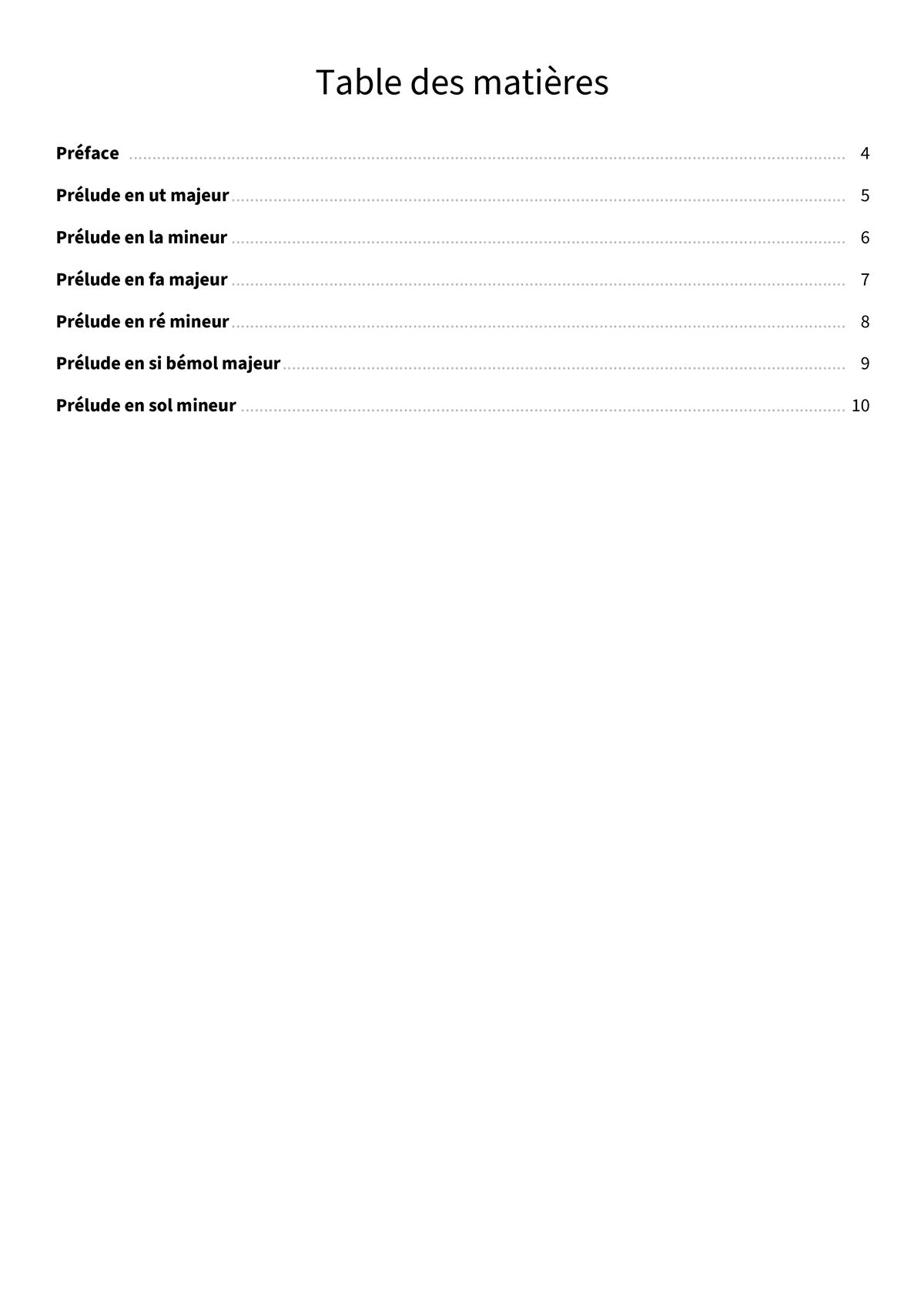 Six Préludes - TOC