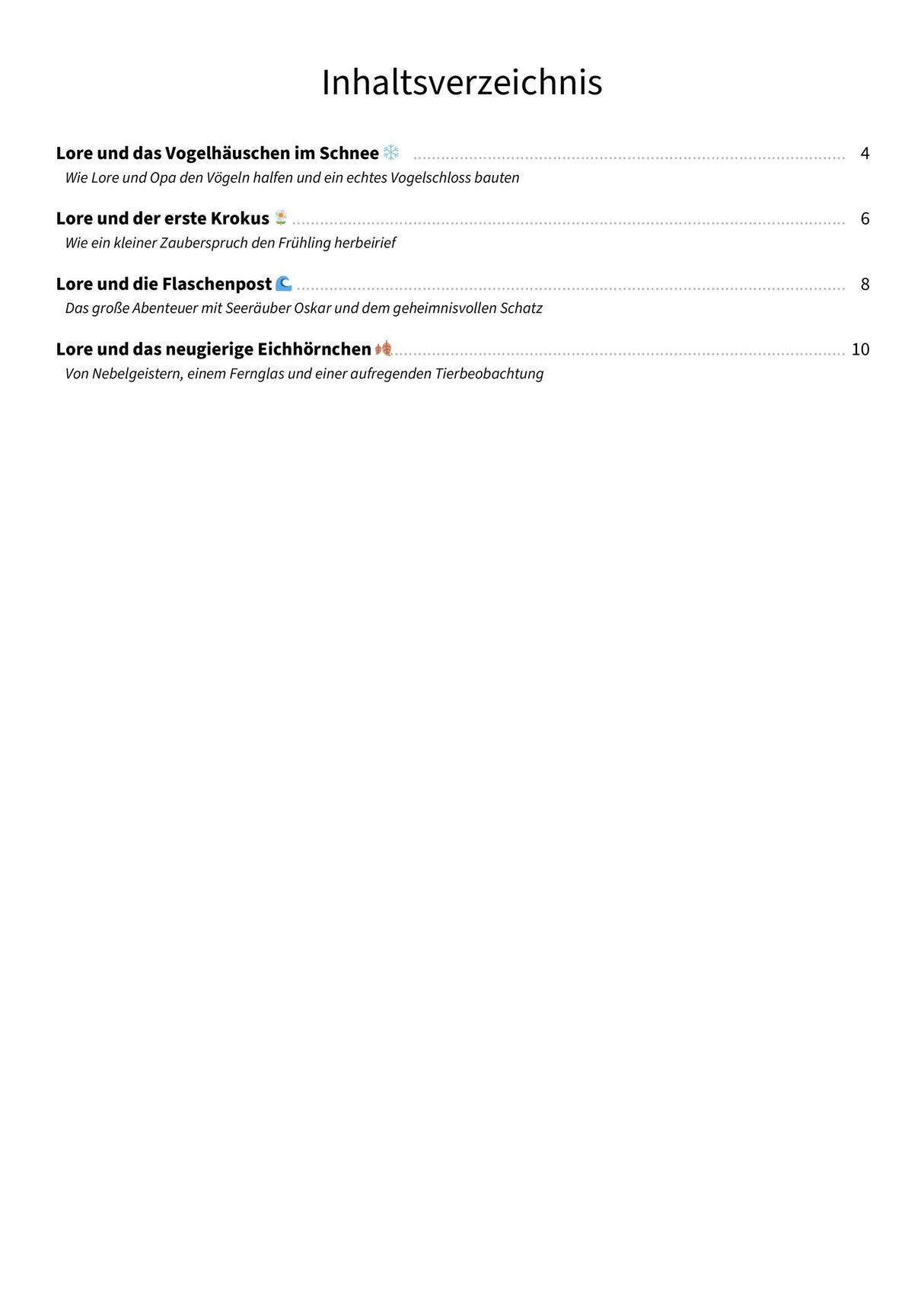 Lores Jahreszeiten‑Abenteuer - TOC
