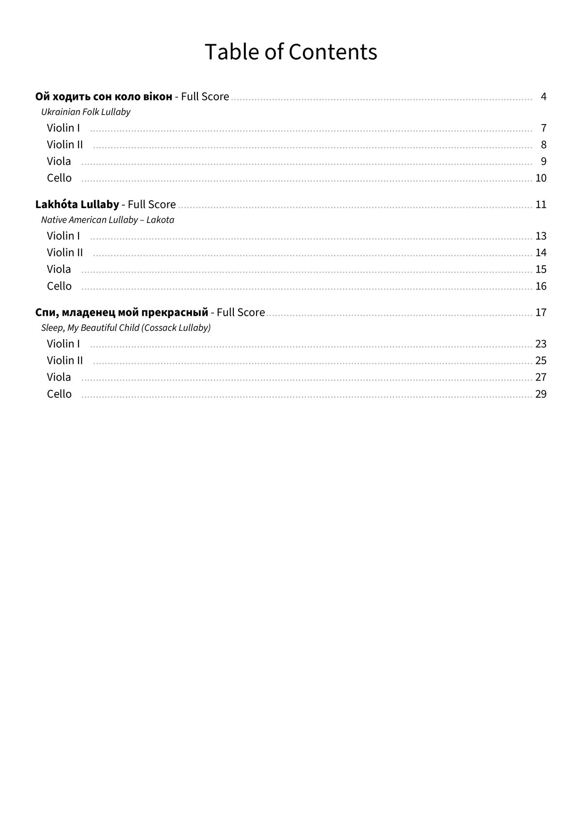 Three International Lullabies - TOC