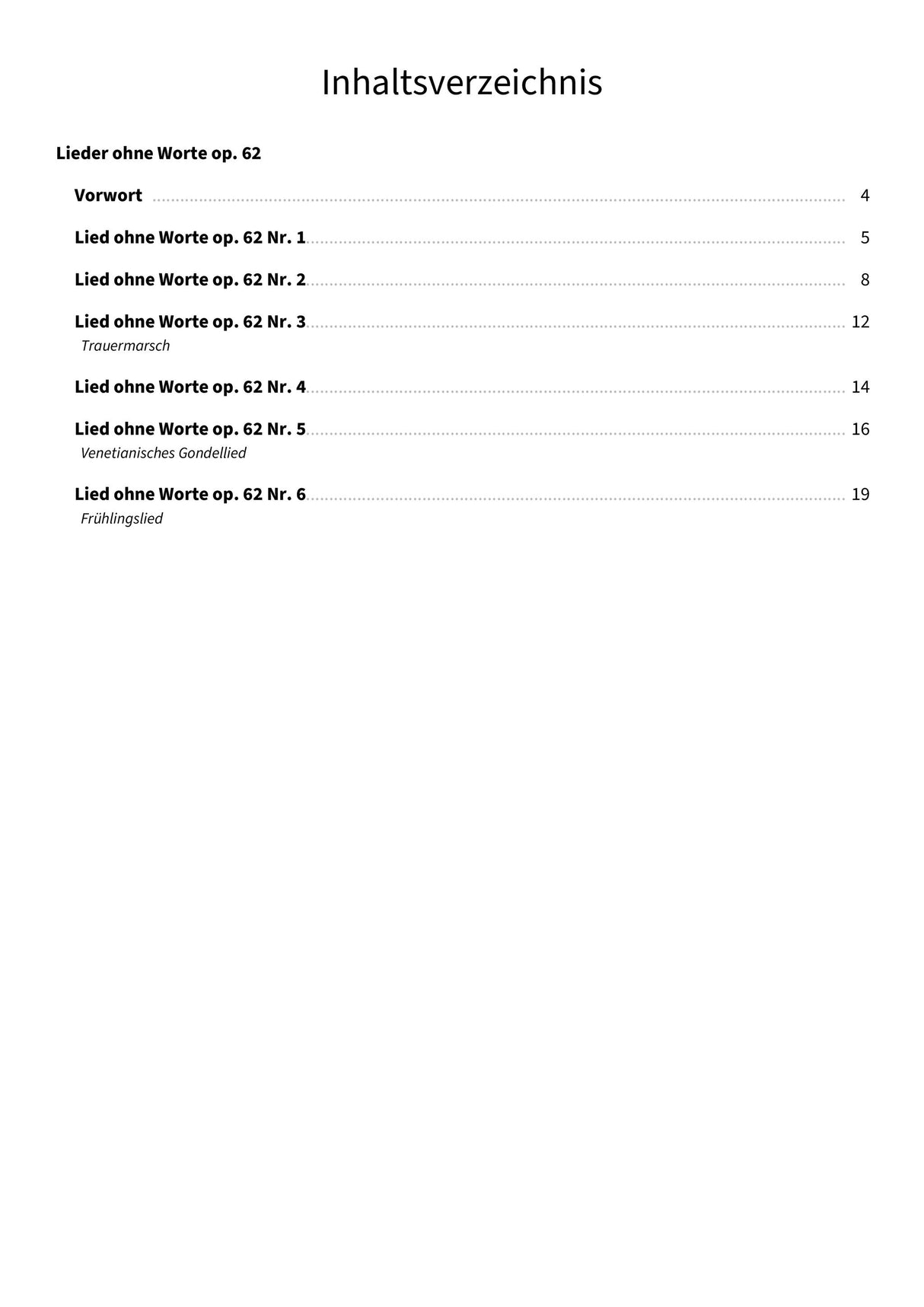 Lieder ohne Worte op. 62 - TOC