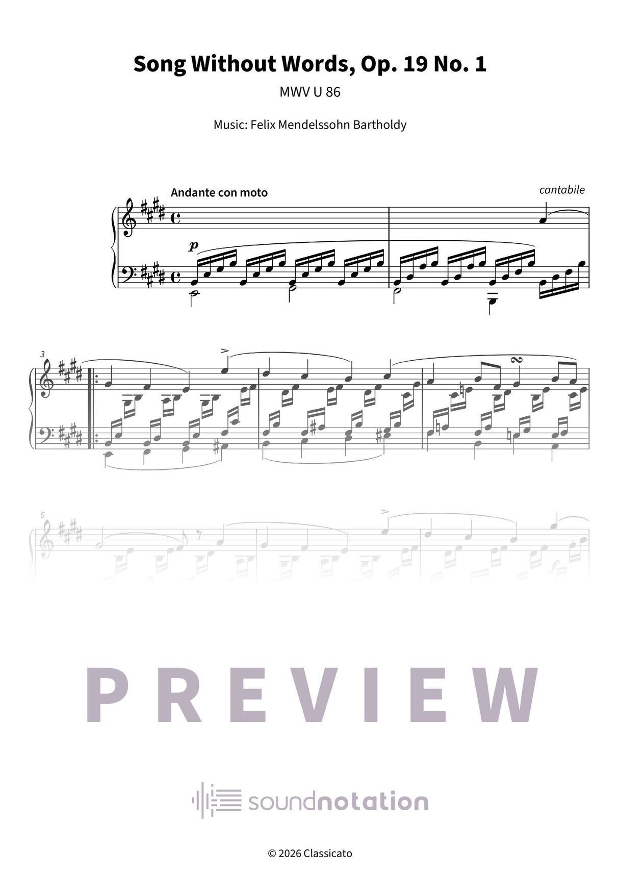 Song Without Words, Op. 19 No. 1 - Preview Page 1