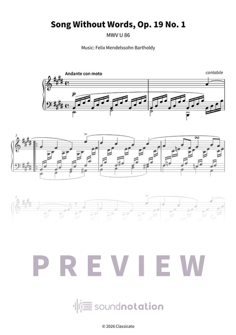 Song Without Words, Op. 19 No. 1 - Preview Page 1