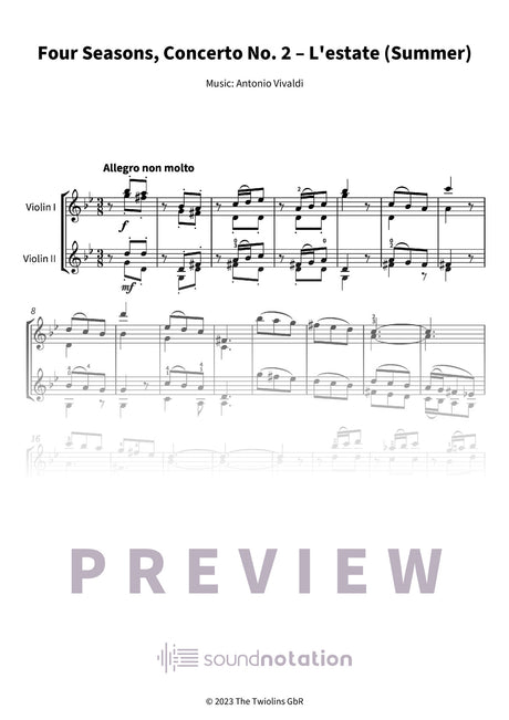 Four Seasons, Concerto No. 2 – L'estate (Summer) - Preview Page 1