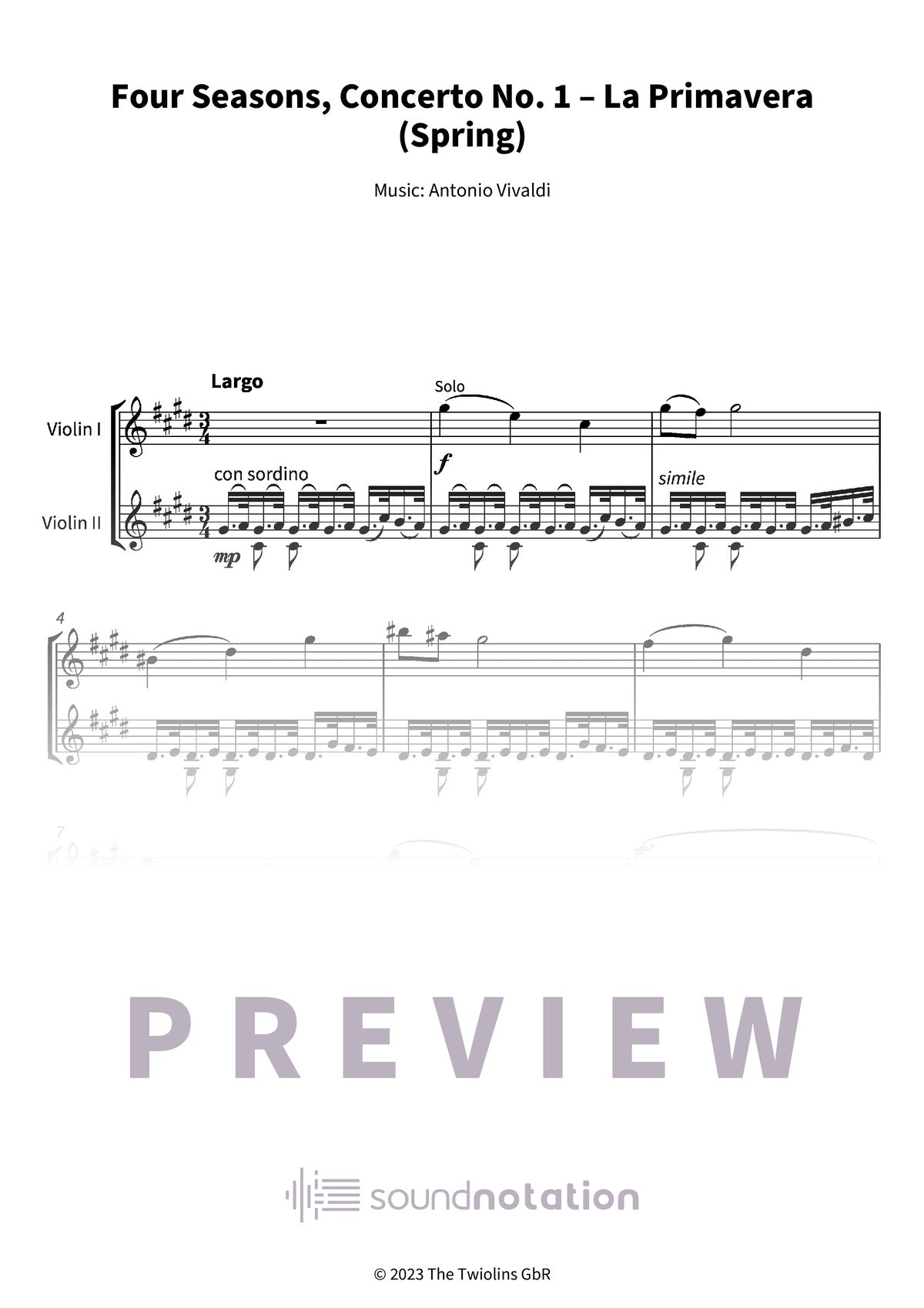Four Seasons, Concerto No. 1 – La Primavera (Spring) - Preview Page 1