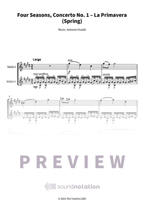 Four Seasons, Concerto No. 1 – La Primavera (Spring) - Preview Page 1