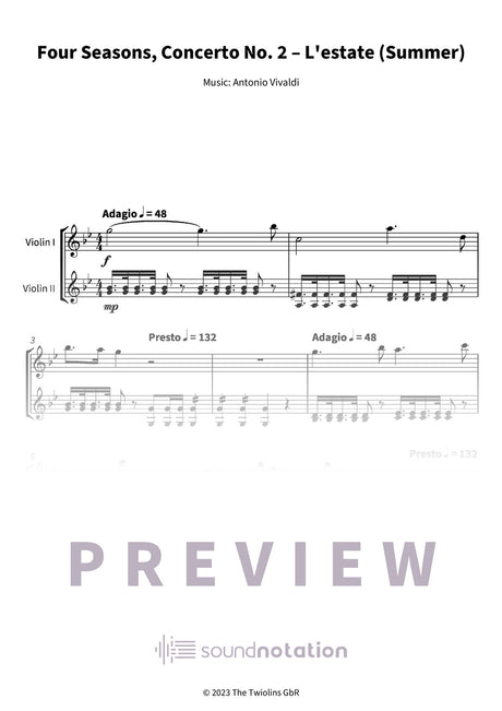 Four Seasons, Concerto No. 2 – L'estate (Summer) - Preview Page 1